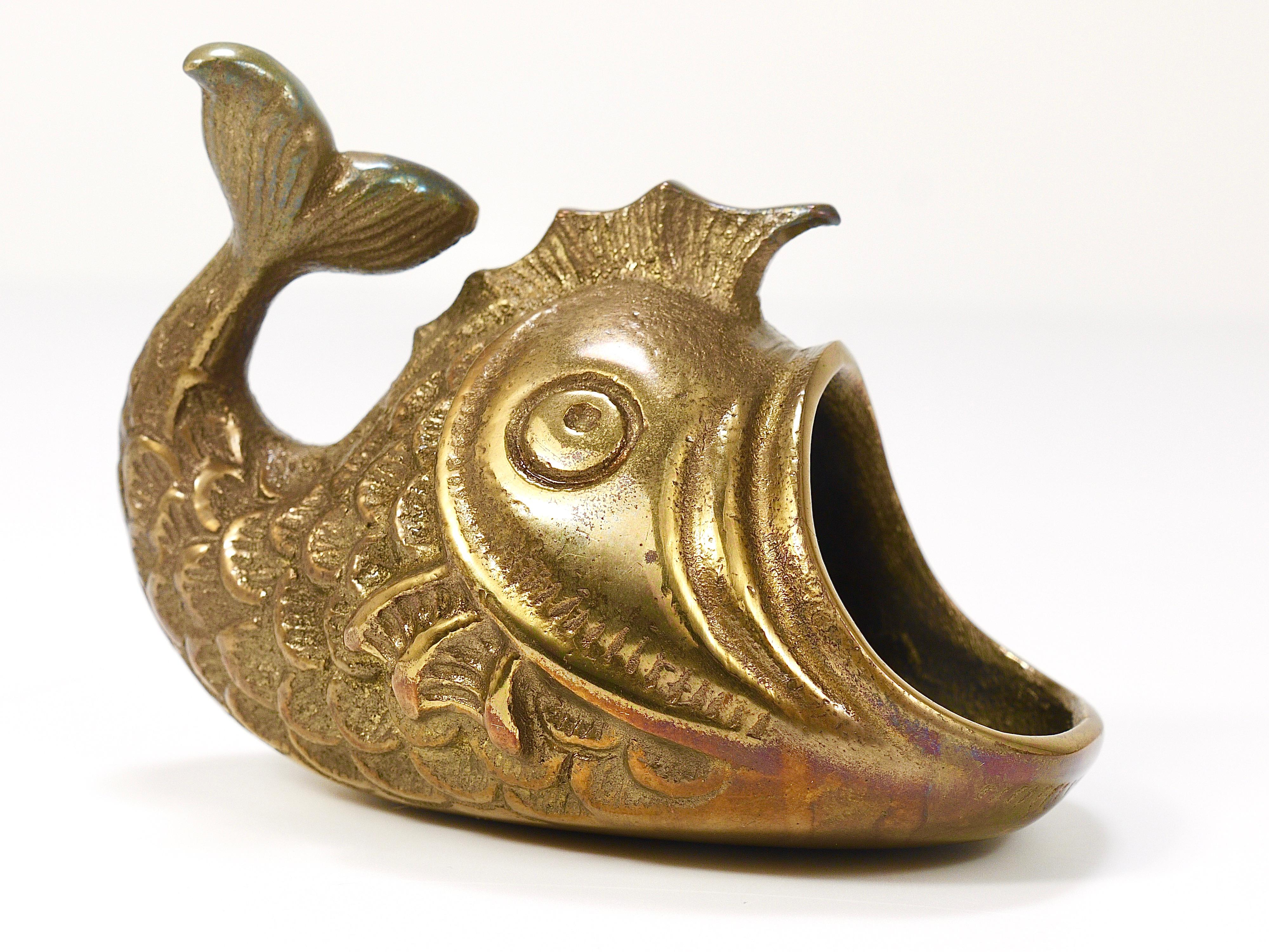 Walter Bosse Midcentury Fish Sculpture Brass Ashtray, Austria, 1950s For Sale 2