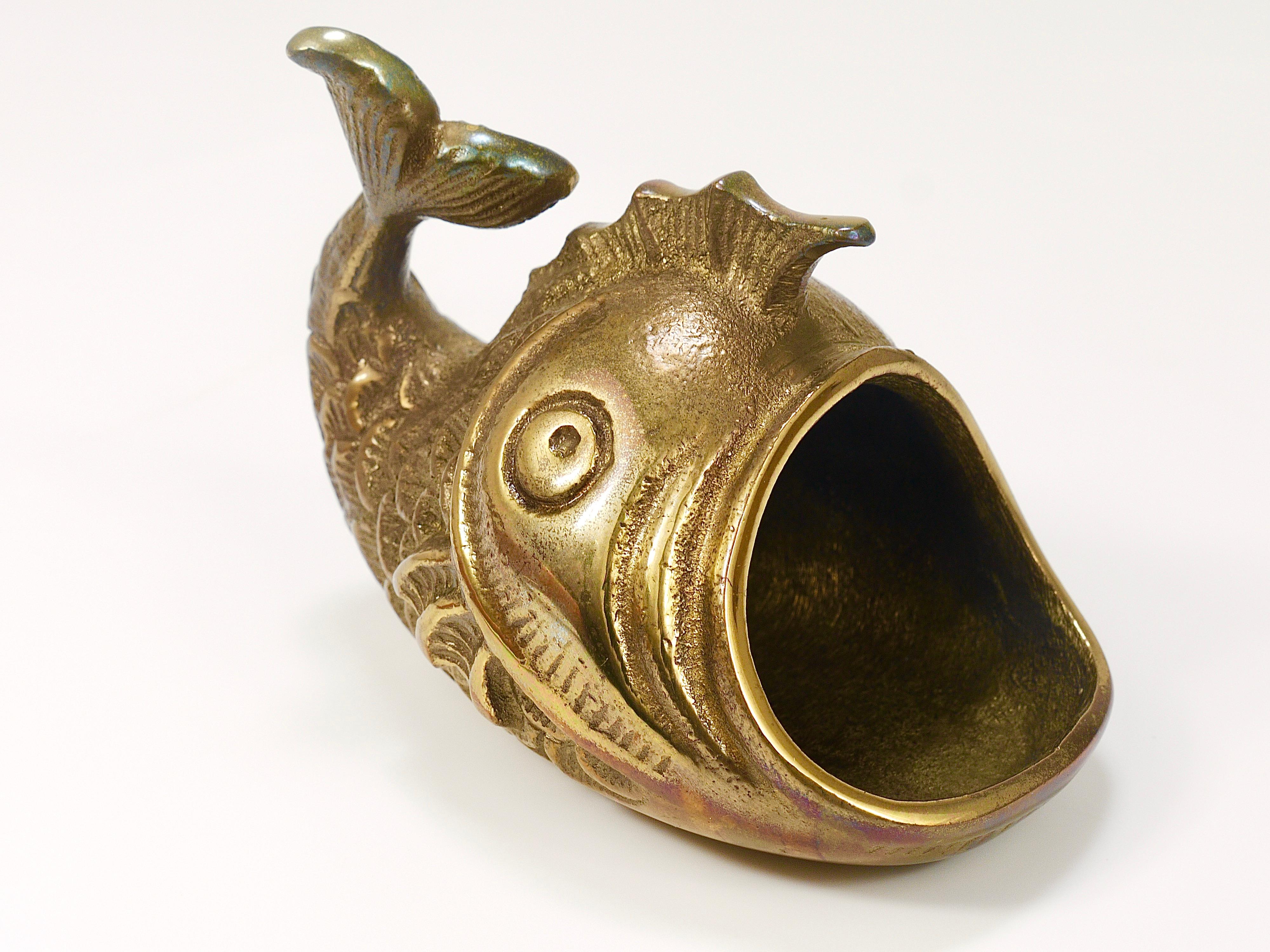 Walter Bosse Midcentury Fish Sculpture Brass Ashtray, Austria, 1950s For Sale 3