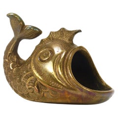 Vintage Walter Bosse Midcentury Fish Sculpture Brass Ashtray, Austria, 1950s