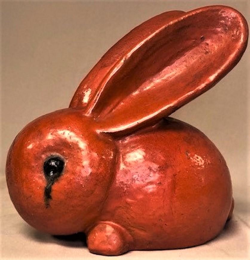 Painted Walter Bosse, Orange Rabbit, Austrian Art Deco Ceramic Sculpture, Ca. 1930