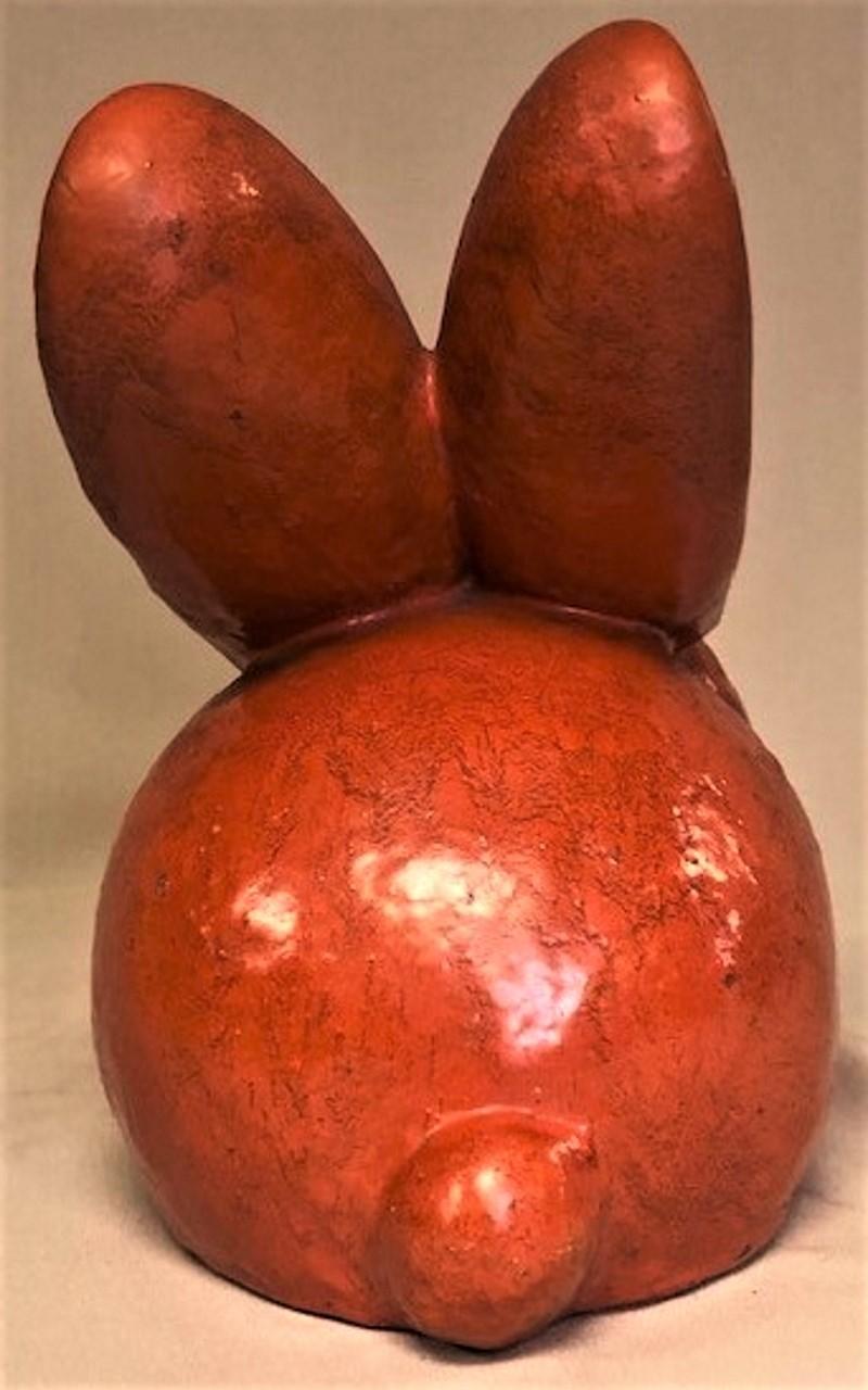 Walter Bosse, orangefarbene Kaninchenskulptur, österreichische Art-déco-Keramikskulptur, ca. 1930 (Gemalt)