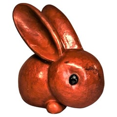Walter Bosse, Orange Rabbit, Austrian Art Deco Ceramic Sculpture, Ca. 1930