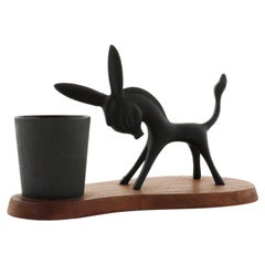 Vintage Walter Bosse Penholder Donkey Horse, Blackened Brass Wood, Austria, 1950