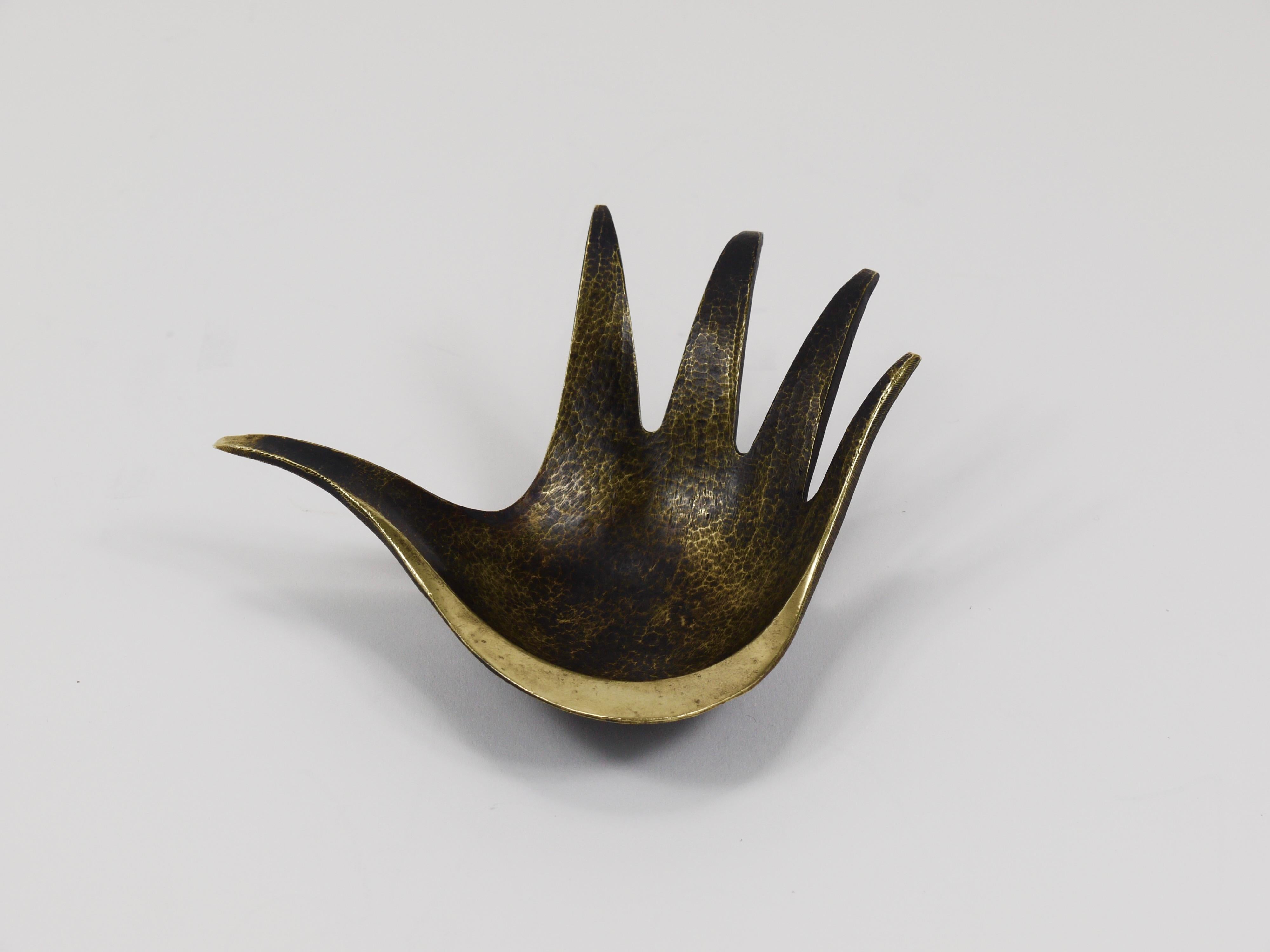 Mid-Century Modern Walter Bosse Sculptural Brass Hand Bowl or Ashtray, Herta Baller, Austria, 1950s For Sale