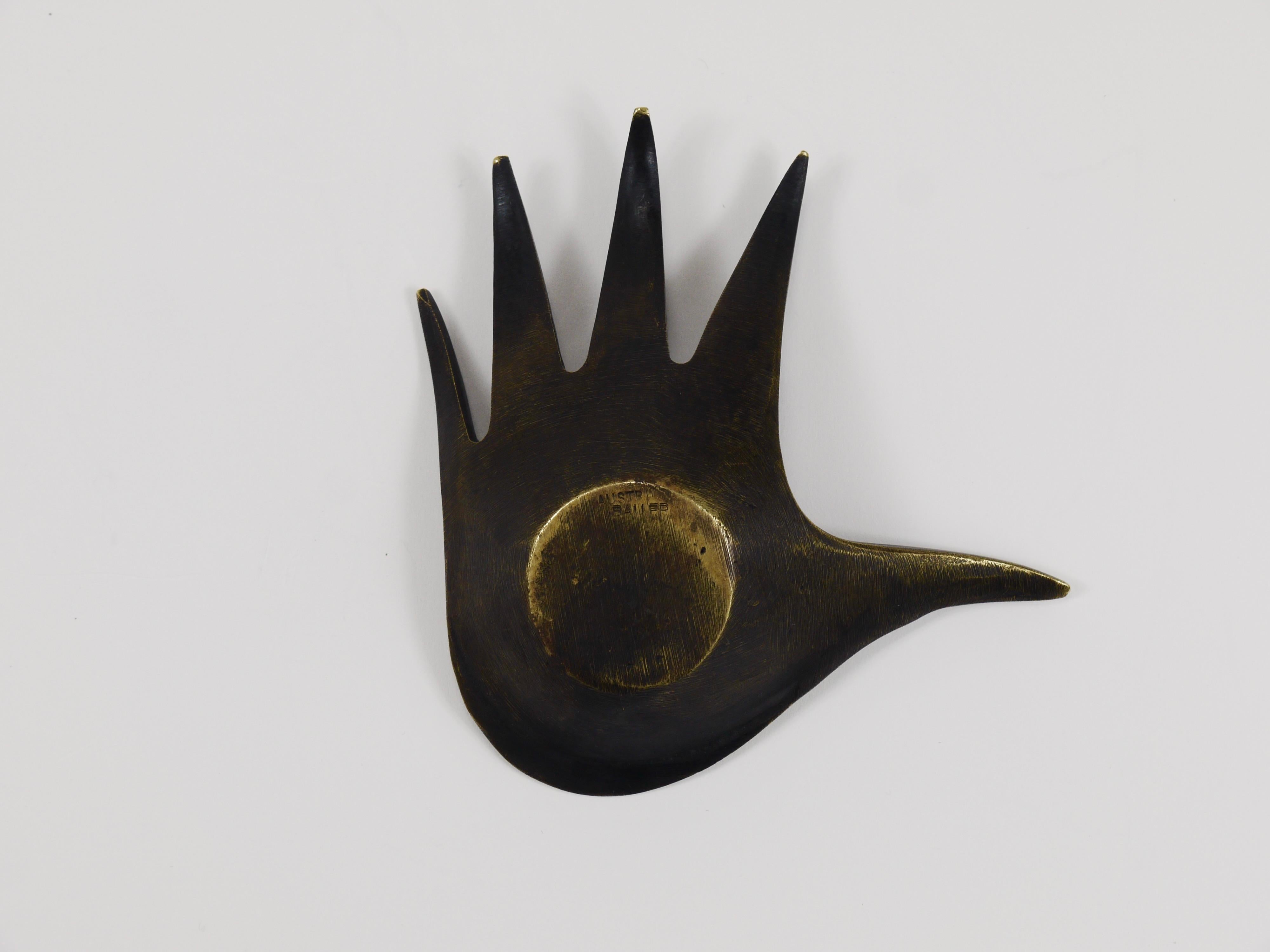 Austrian Walter Bosse Sculptural Brass Hand Bowl or Ashtray, Herta Baller, Austria, 1950s For Sale