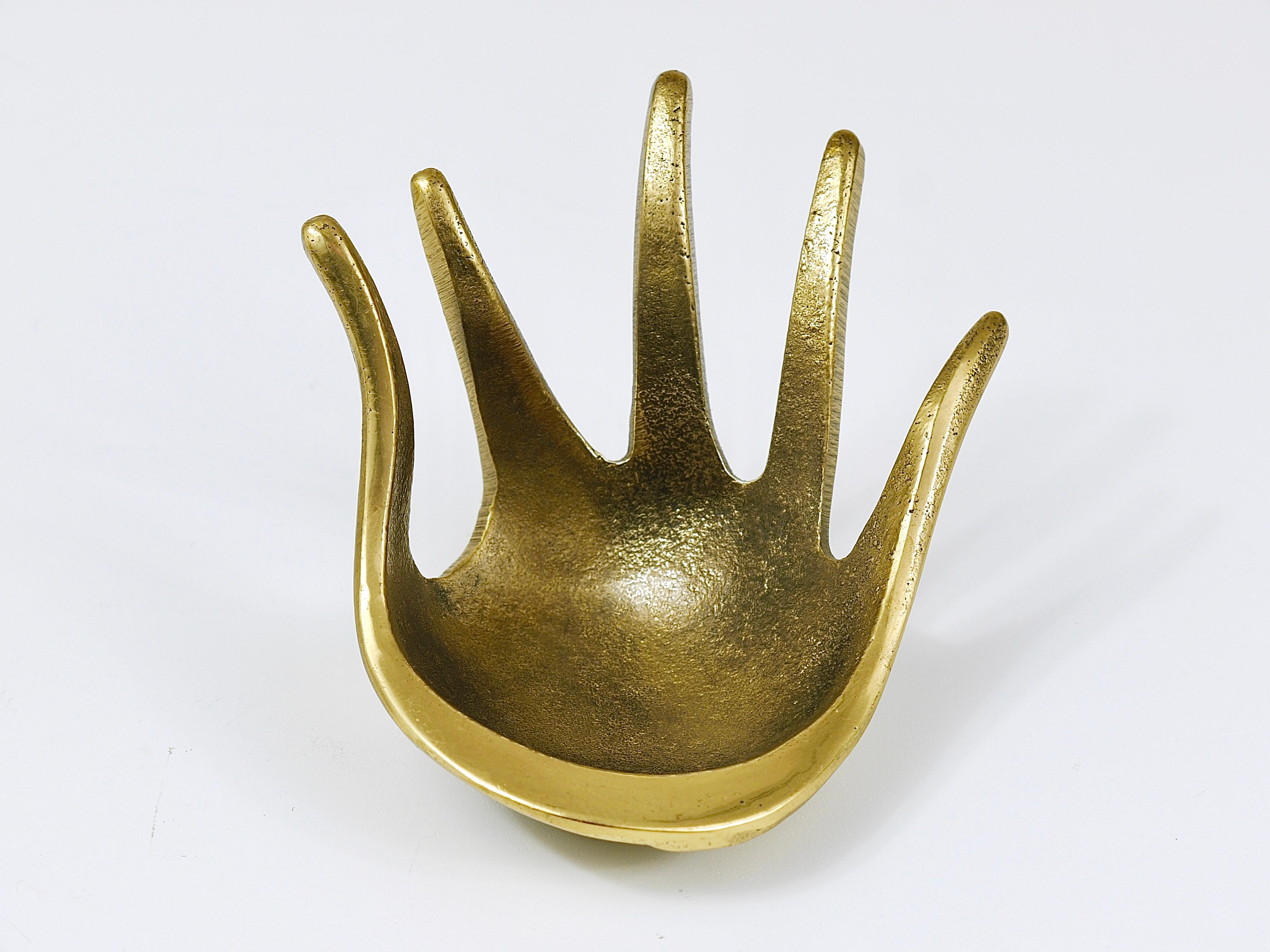 Mid-Century Modern Walter Bosse Sculptural Brass Hand Bowl or Ashtray, Herta Baller, Austria, 1950