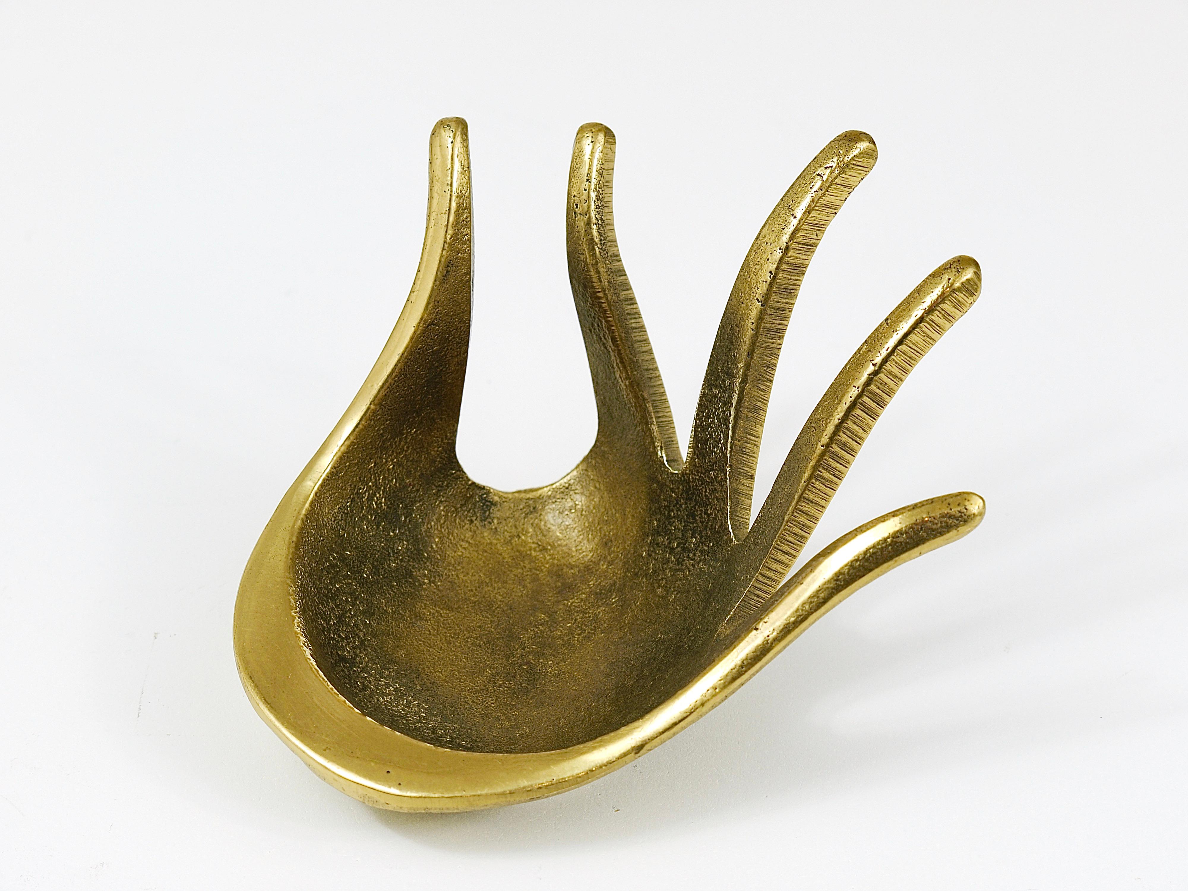 20th Century Walter Bosse Sculptural Brass Hand Bowl or Ashtray, Herta Baller, Austria, 1950