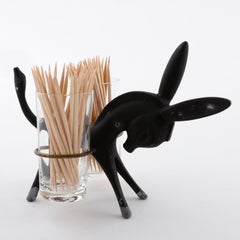 Walter Bosse Toothpick Holder Donkey Set, Black Brass Glass, Hertha Baller, 1950