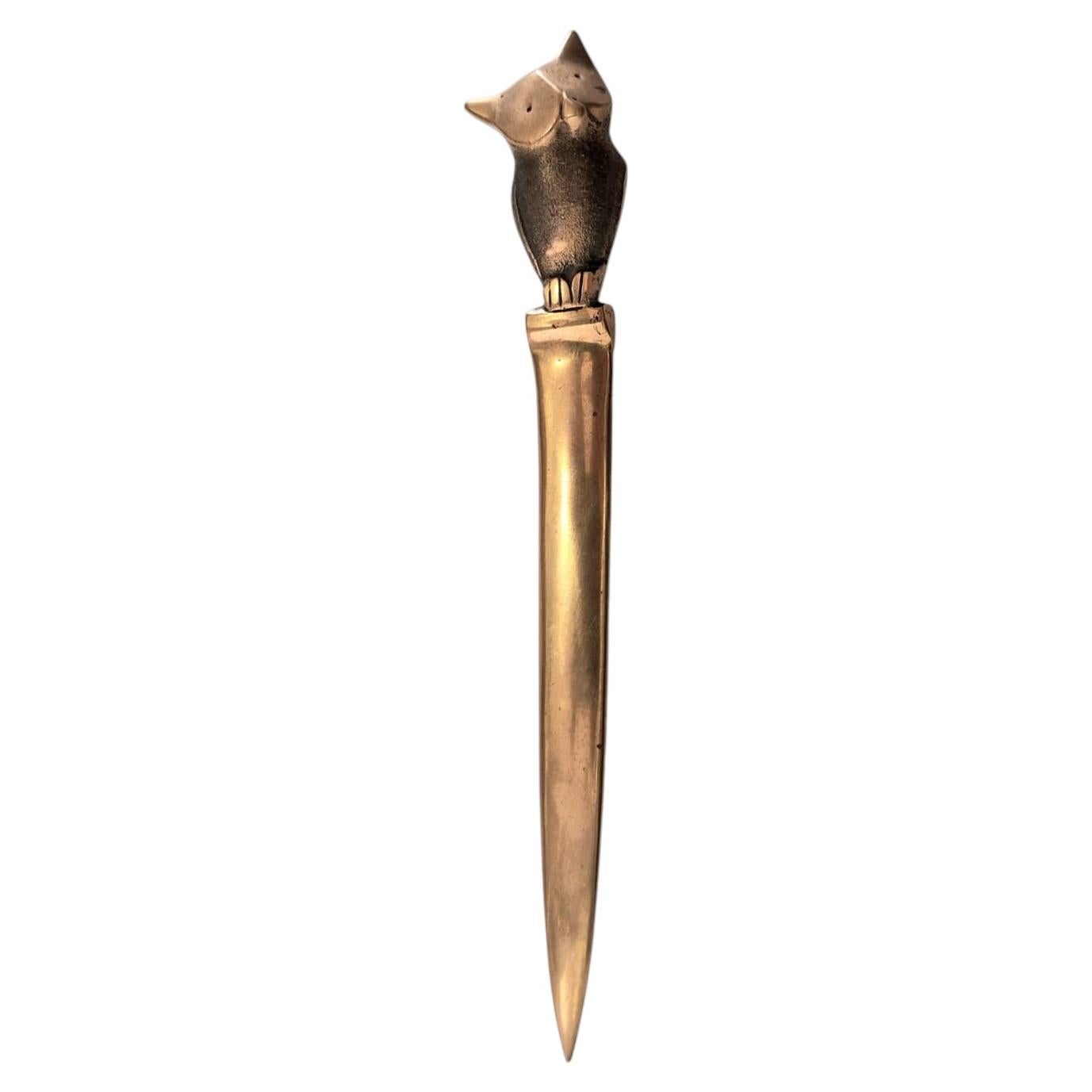 Walter Bosse, Vienna: “Owl” Letter Opener – Brass & Black Patina, ca. 1950s