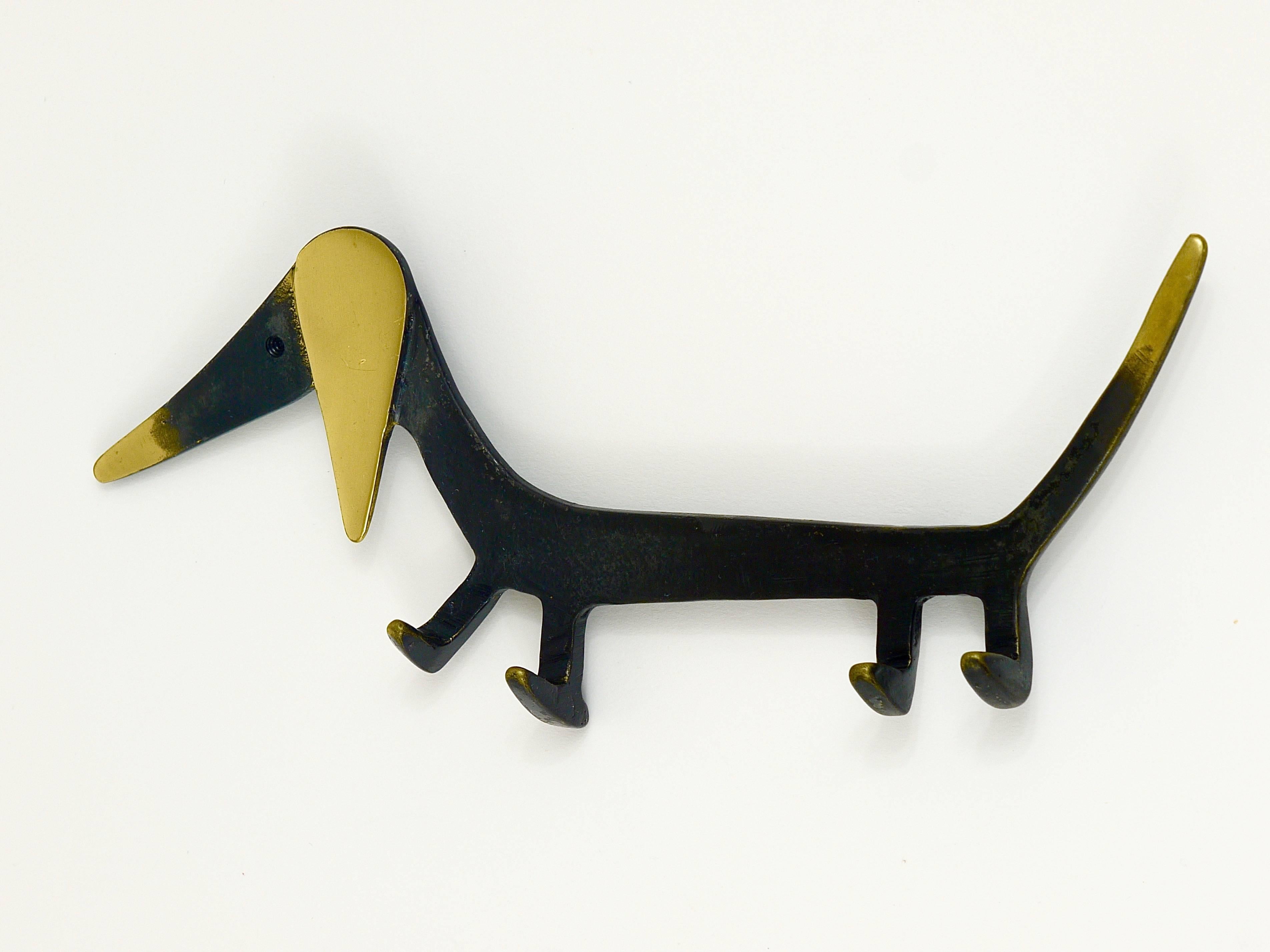 Mid-Century Modern Walter Bosse Wiener Dog Brass Key Hanger by Hertha Baller, Austria, 1950s
