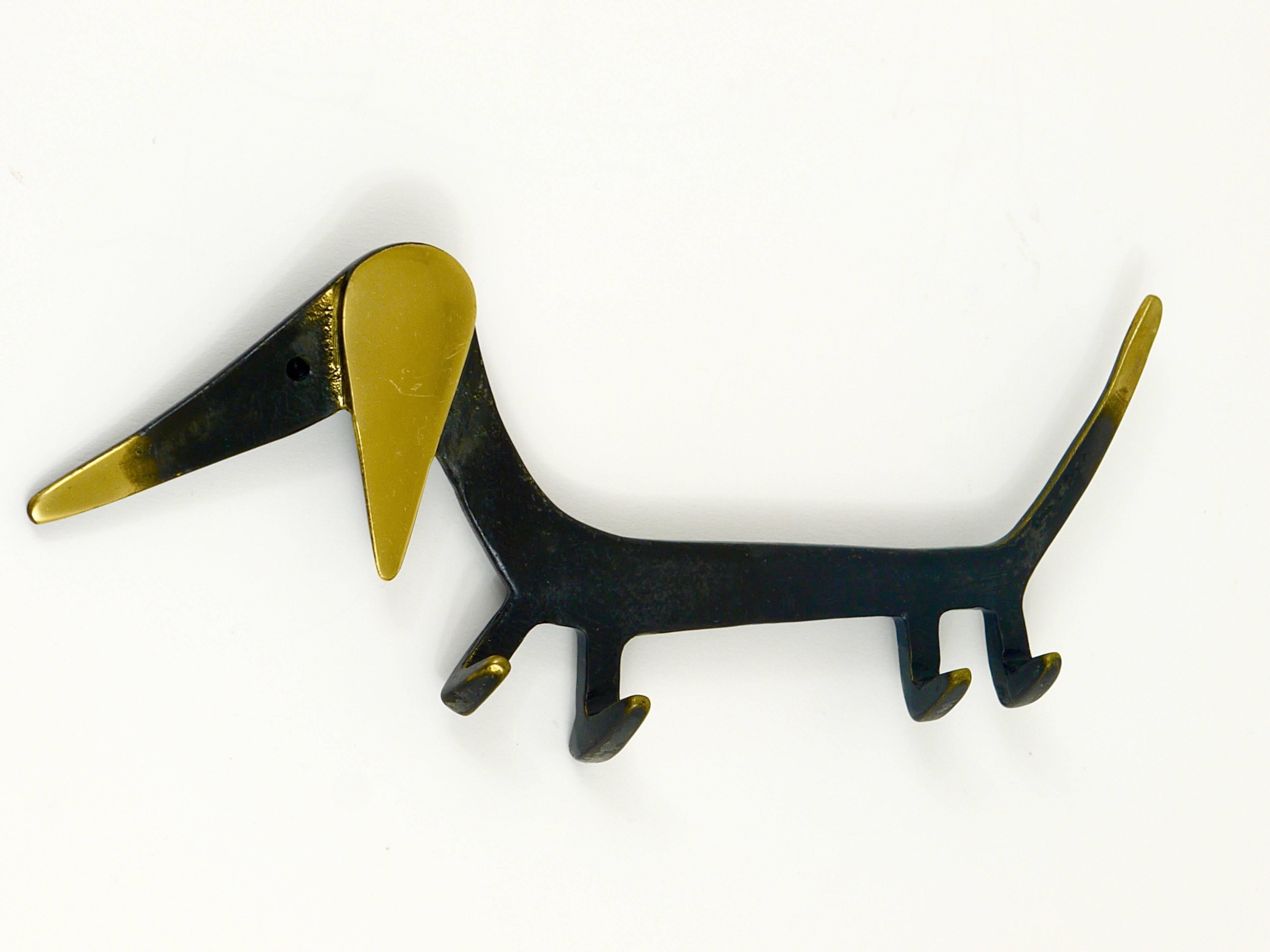Austrian Walter Bosse Wiener Dog Brass Key Hanger by Hertha Baller, Austria, 1950s