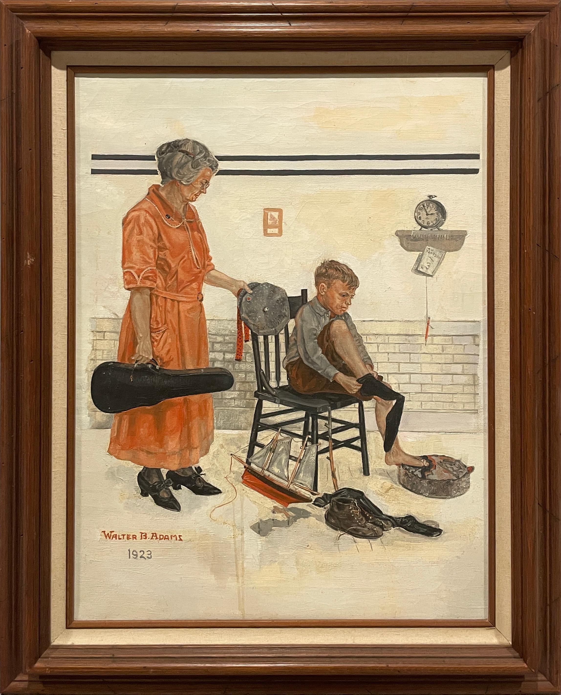 A Charming 1920's Painting of Mother & Child, Illustration after Norman Rockwell