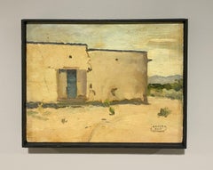 A Post-War, Modern Southwestern Realist Landscape, Adobe House in New Mexico