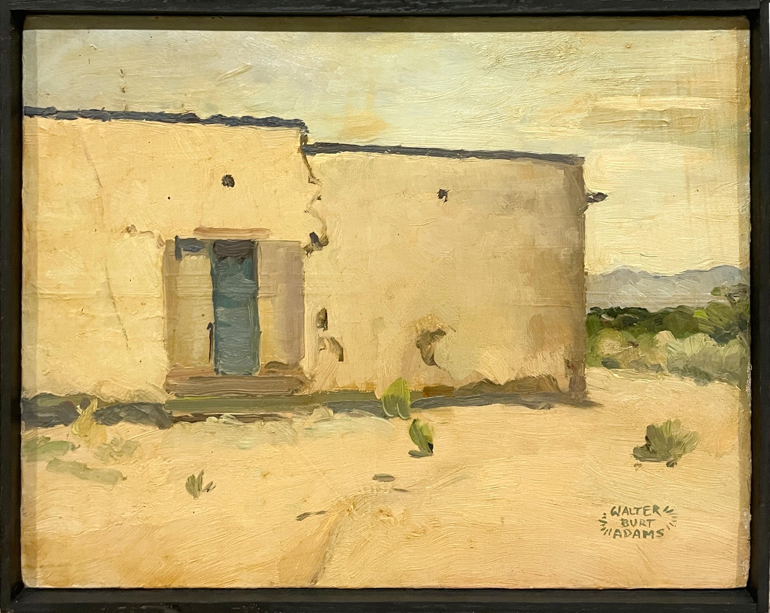 A Post-War, Modern Southwestern Realist Landscape, Adobe House in New Mexico