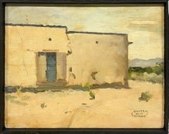 A Post-War, Modern Southwestern Realist Landscape, Adobe House in New Mexico