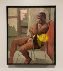 A Striking Modern Studio Portrait of a Seated African American Male Nude Model