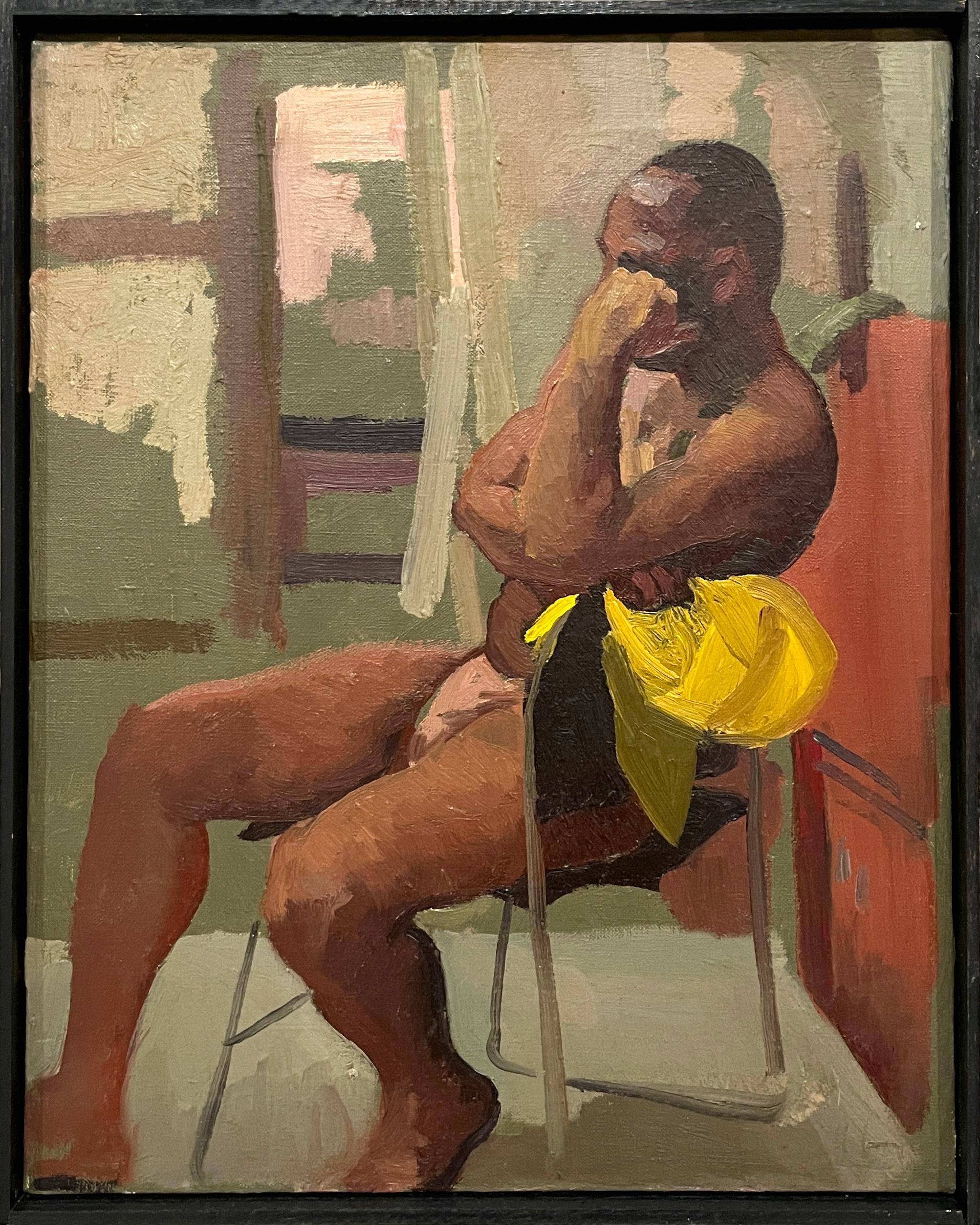 A Striking Modern Studio Portrait of a Seated African American Male Nude Model