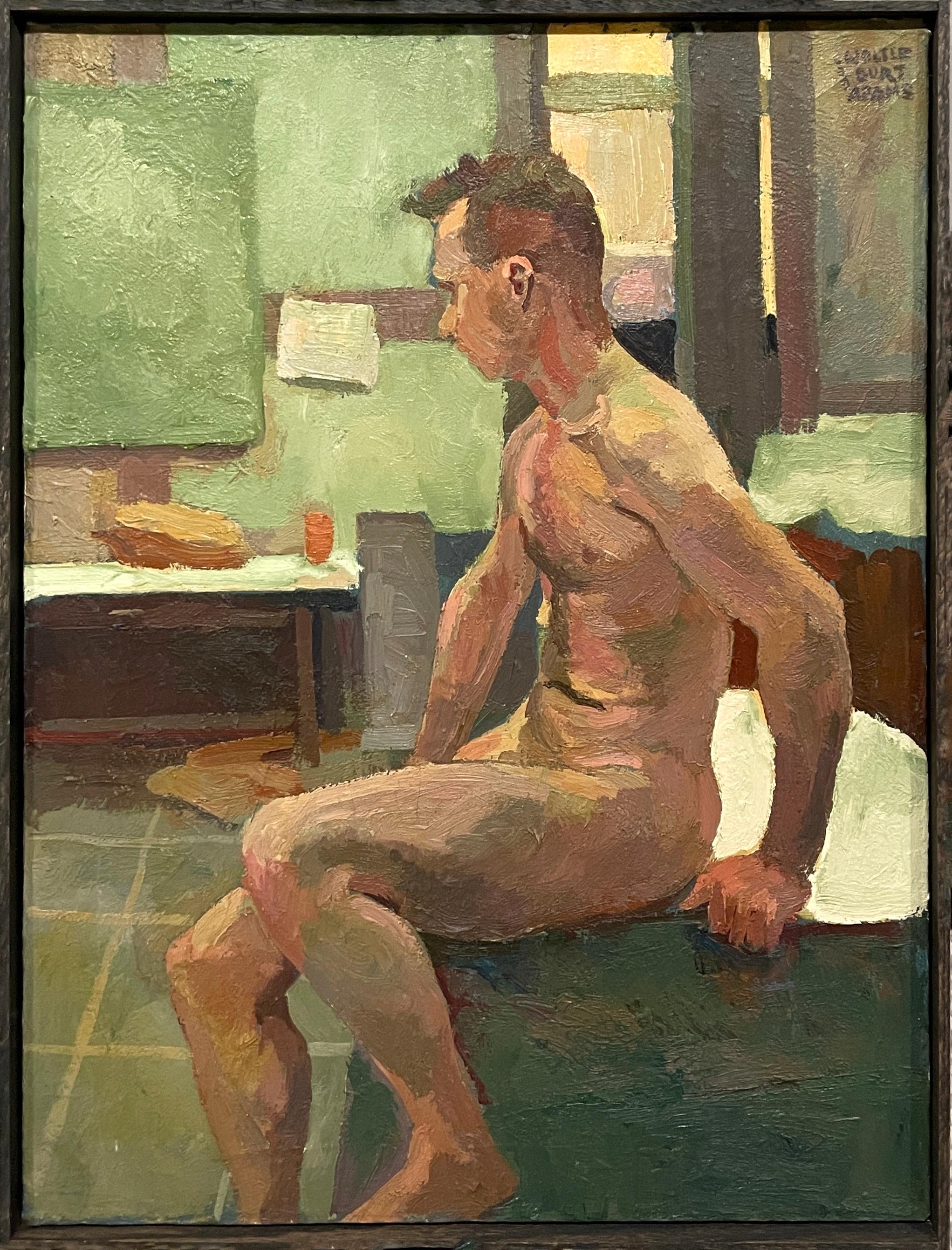 A Striking, Post-War Modern Studio Portrait of a Seated Young Male Nude Model