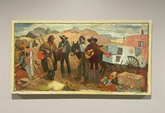 "Cowboy Serenade", A Cheerful Southwestern Modern New Mexico Landscape Painting