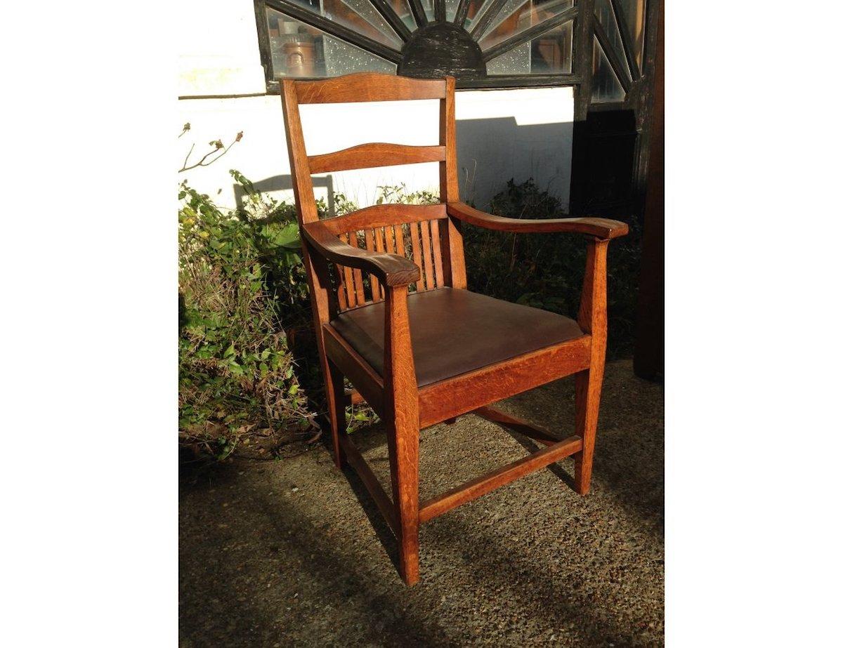 Hand-Crafted Walter Cave Attri. a Pair of Arts & Crafts Oak Armchairs with Curvaceous Backs For Sale