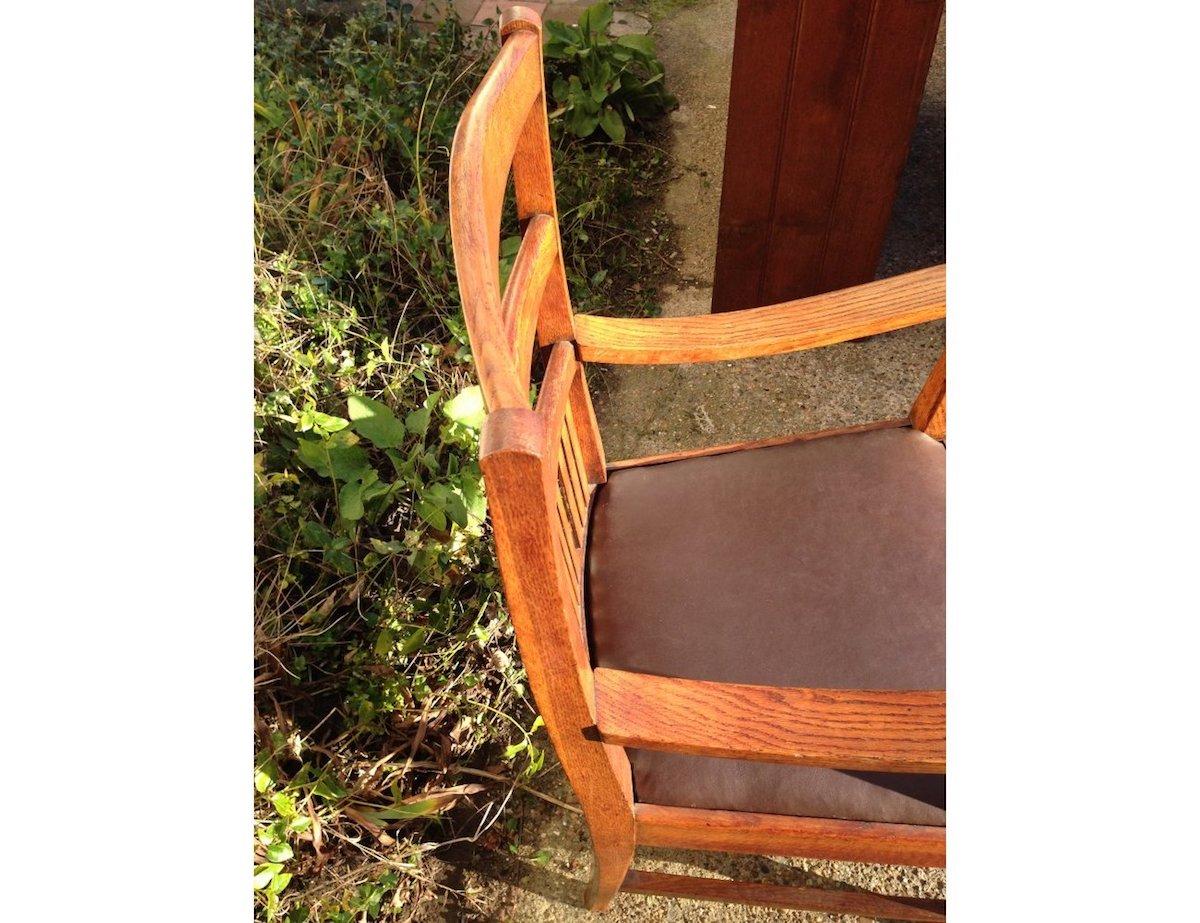 Walter Cave Attri. a Pair of Arts & Crafts Oak Armchairs with Curvaceous Backs For Sale 1
