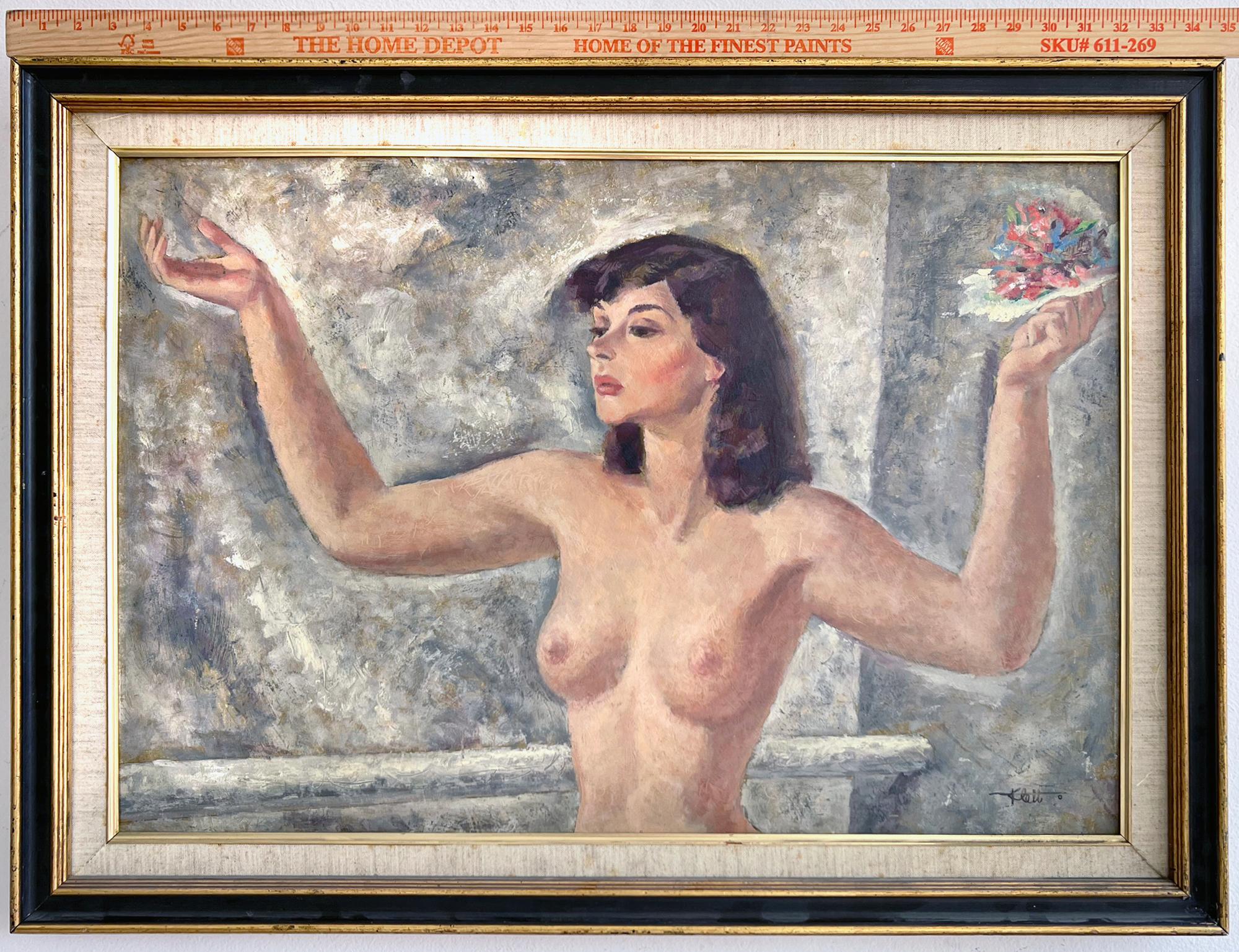 Elegant Nude Woman in Dancing - Mid-Century Monochromatic For Sale 5