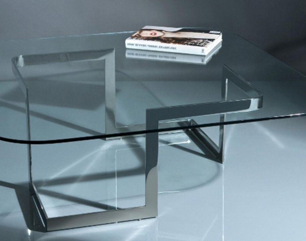 Libanais Table basse Walter avec plateau en verre et base en acier inoxydable en vente