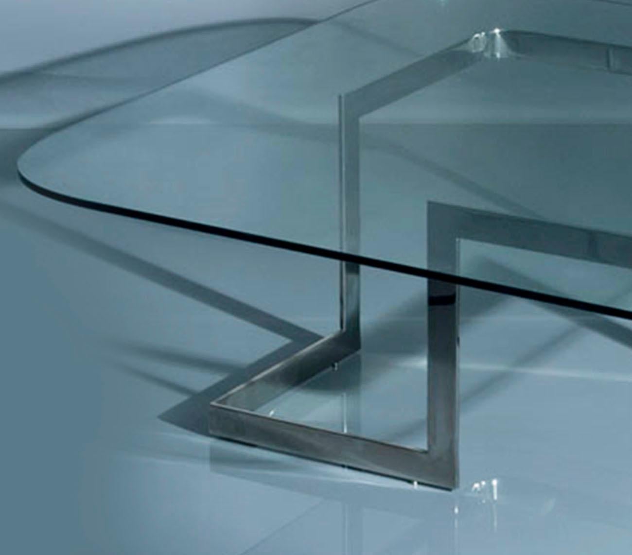 Polished Walter, Coffee Table with glass top and stainless steel base
