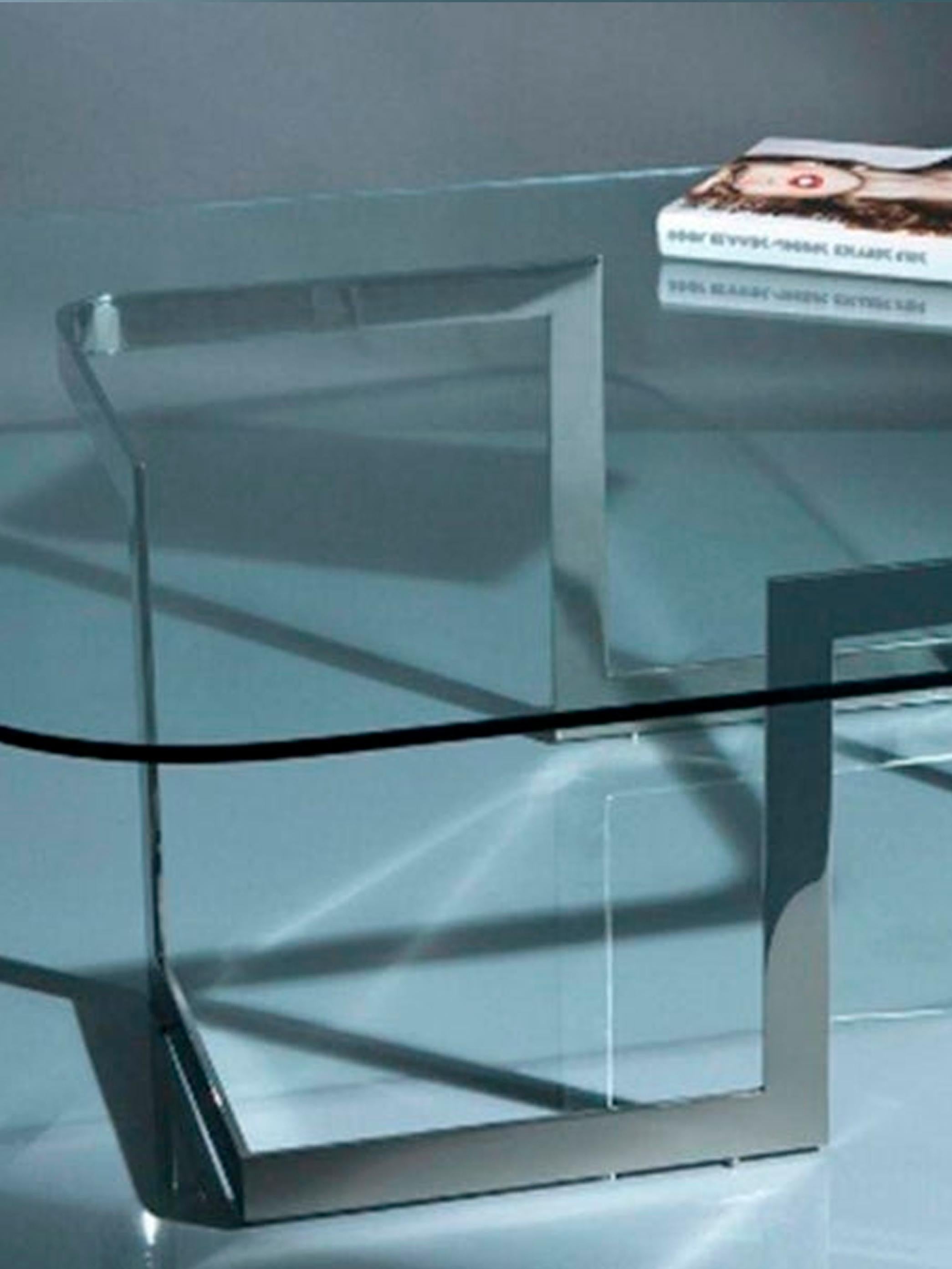 XXIe siècle et contemporain Table basse Walter avec plateau en verre et base en acier inoxydable en vente
