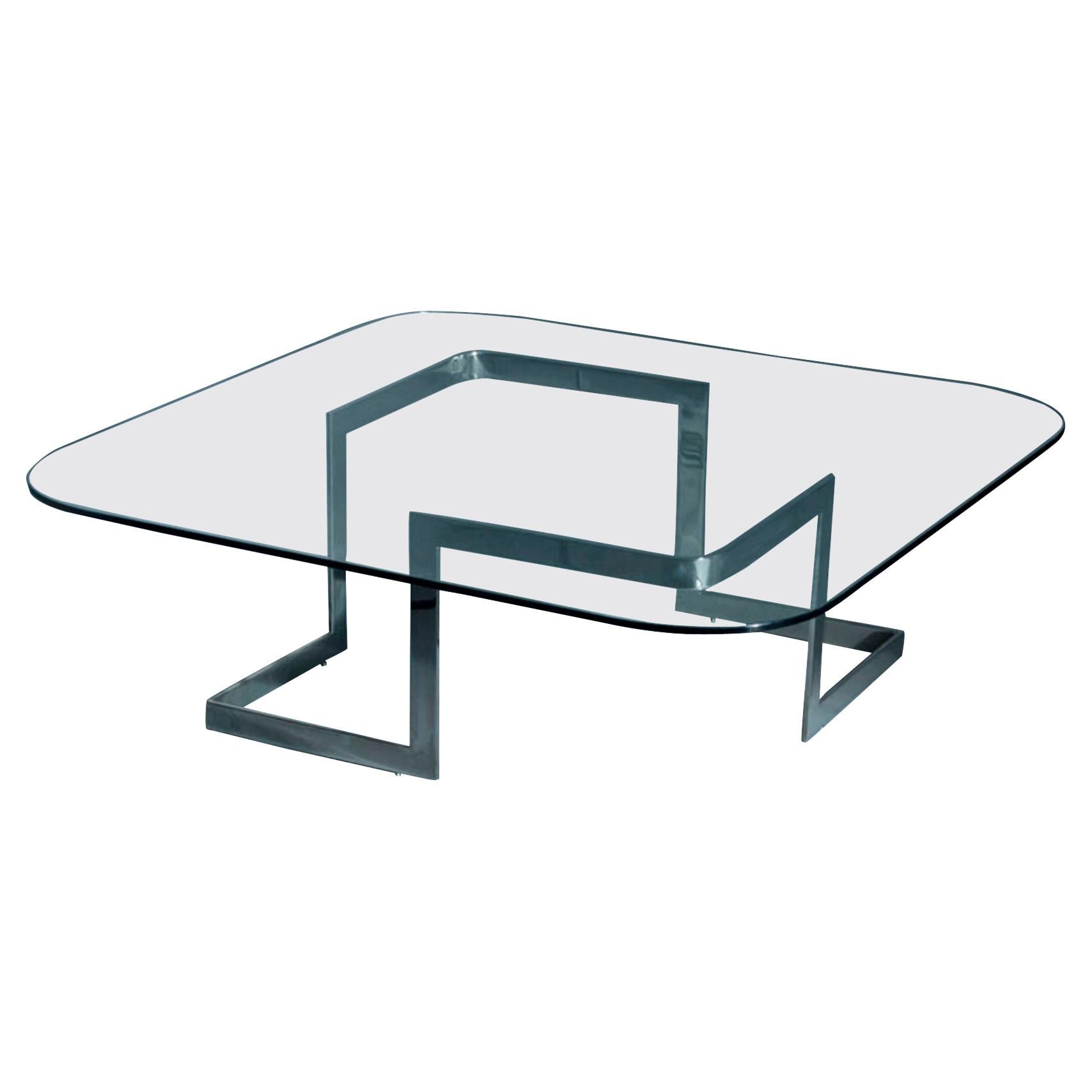 Walter, Coffee Table with glass top and stainless steel base