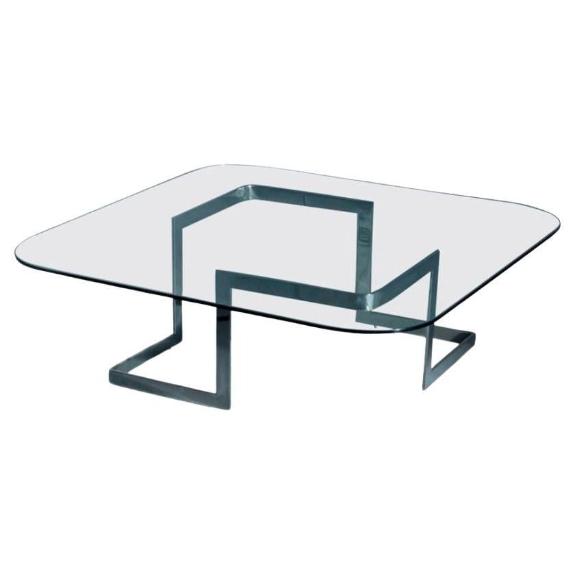 Table basse Walter avec plateau en verre et base en acier inoxydable