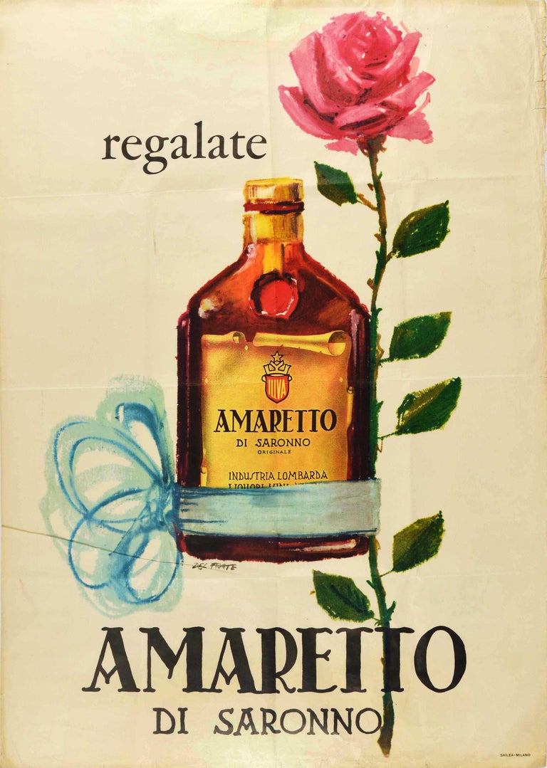 Walter Del Frate Original Vintage Drink Poster Amaretto Di Saronno