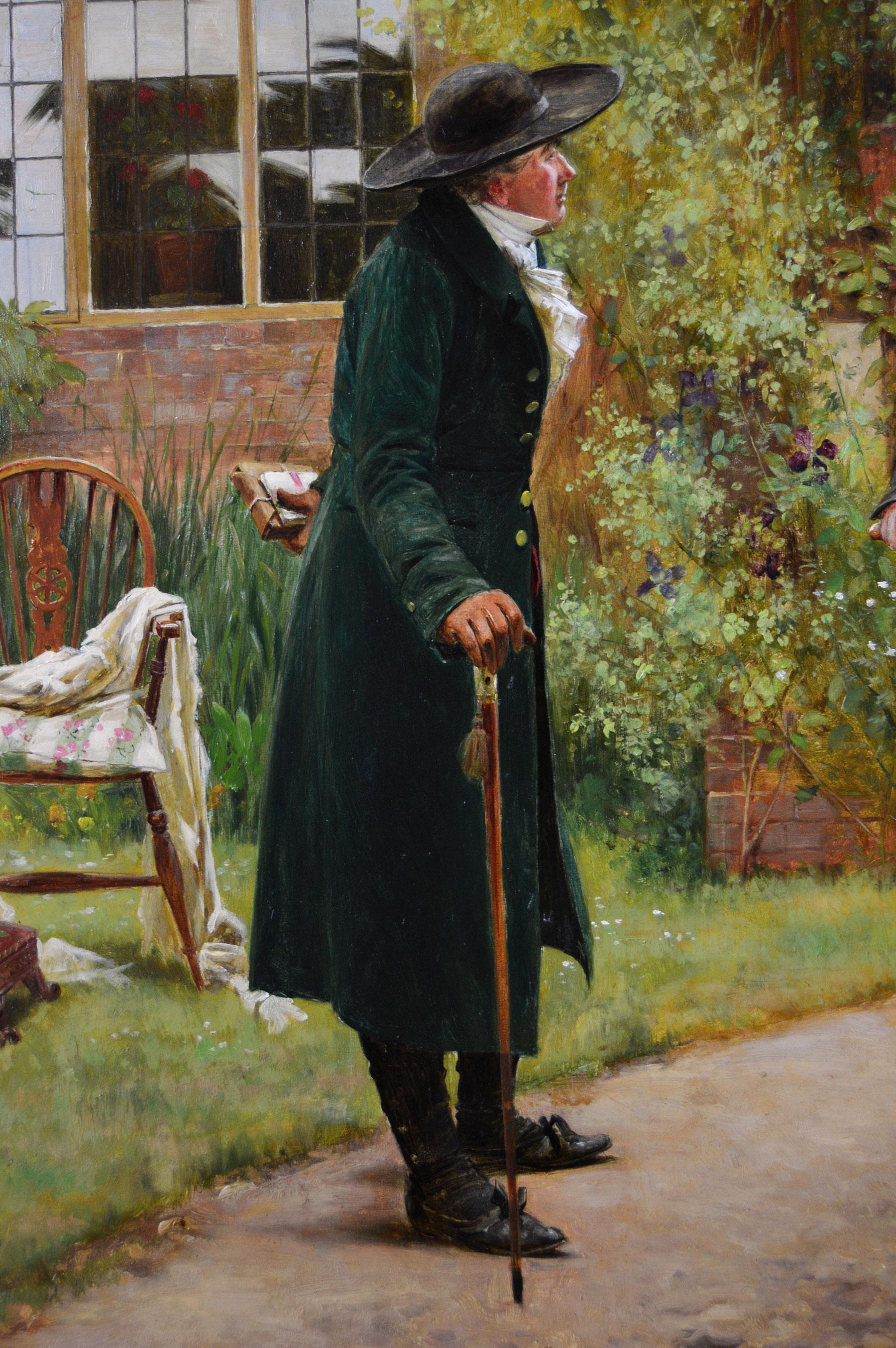 Walter Dendy Sadler
British, (1854-1923)
The Widow’s Birthday
Oil on canvas, signed
Image size: 23.5 inches x 33.5 inches 
Size including frame: 30.75 inches x 40.75 inches
Provenance: Exhibited at the Royal Academy 1889, no. 1228; Illustrated in
