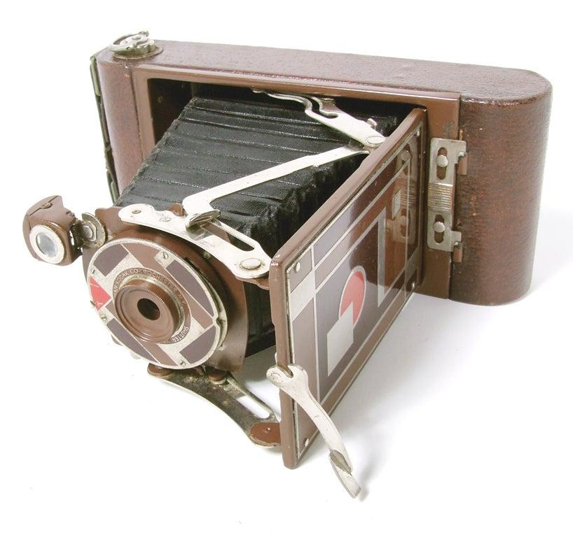 Art Deco Model 1A Gift Camera and Original Boxes, designed by Walter Dorwin Teague for Kodak, American, circa 1930s. Rare to find with the original boxes.