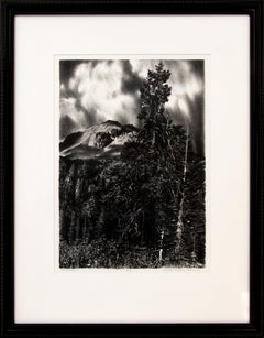 Vintage Mt Lassen, Northern California, Black & White Lithograph Mountain Landscape