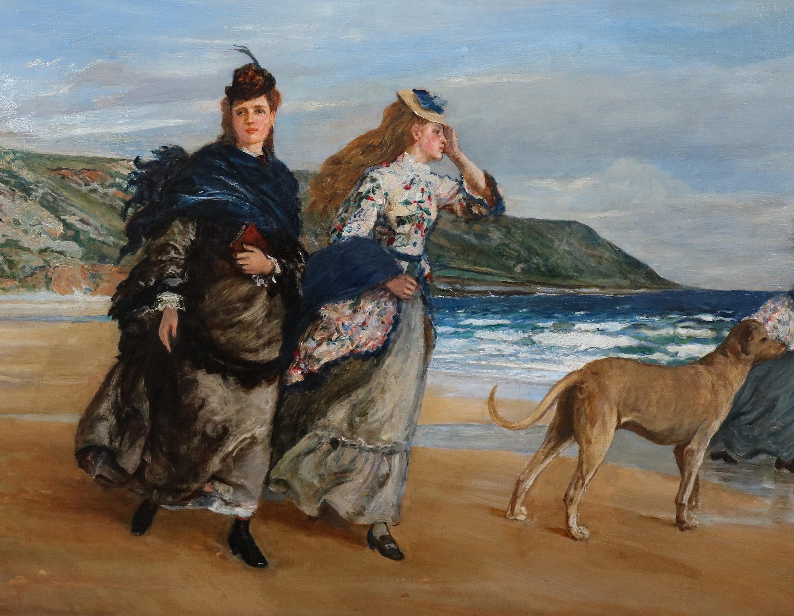 Brisa después del baño - Pintura al óleo impresionista del siglo XIX Niñas en la playa - Painting Impresionista de Walter Duncan ARWS
