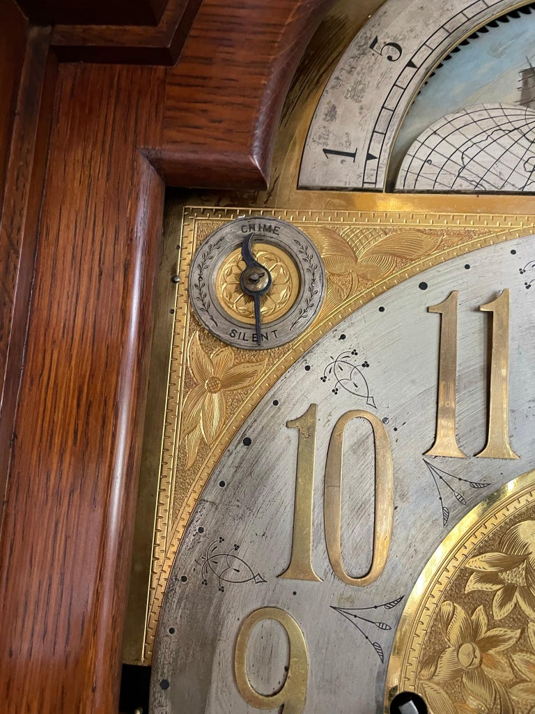 Walter Durfee Tall Case 9Tube Grandfather Clock Carved Intricately by