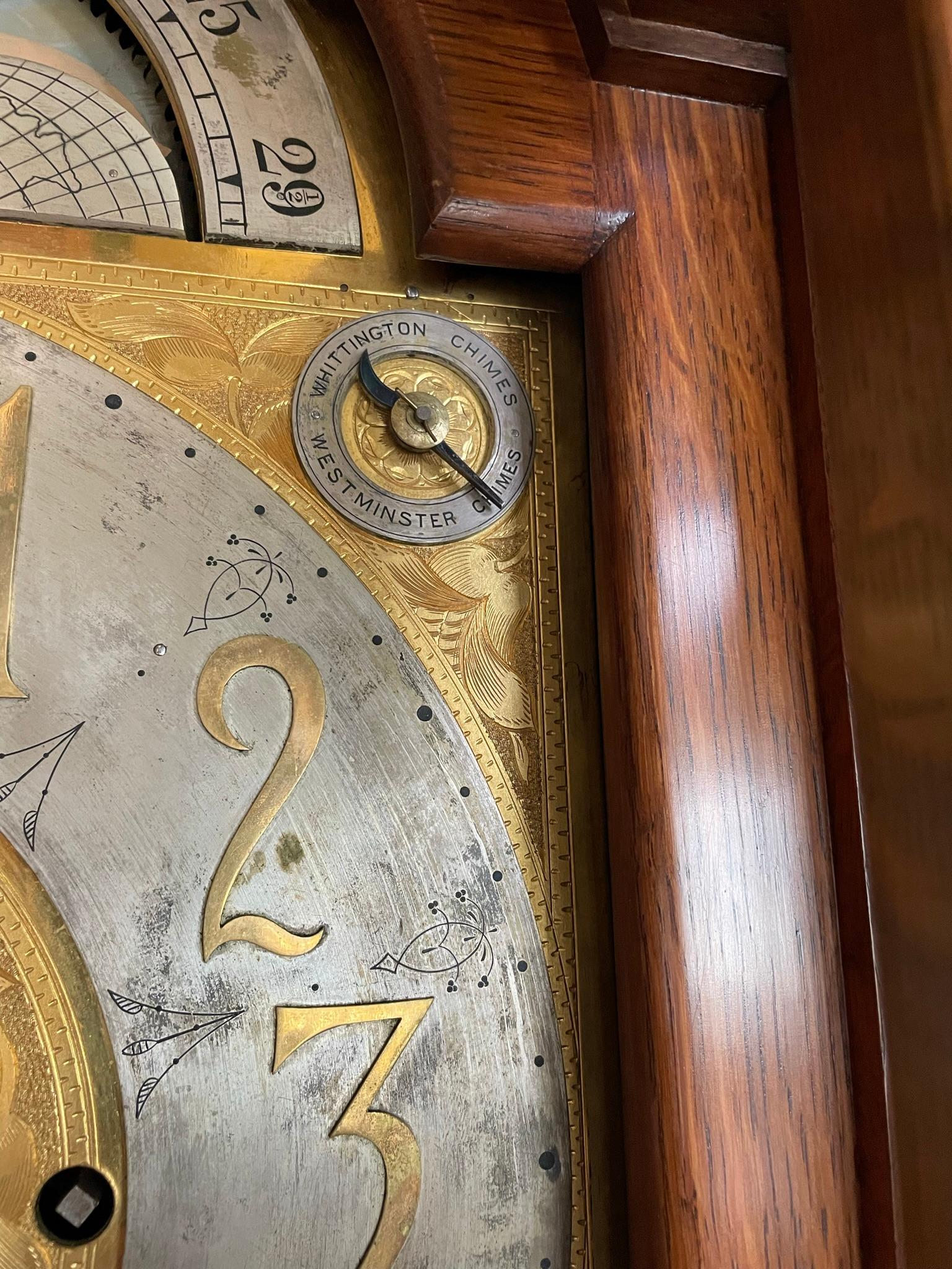 Hand-Carved Walter Durfee Tall Case 9-Tube Grandfather Clock Carved Intricately by Hand