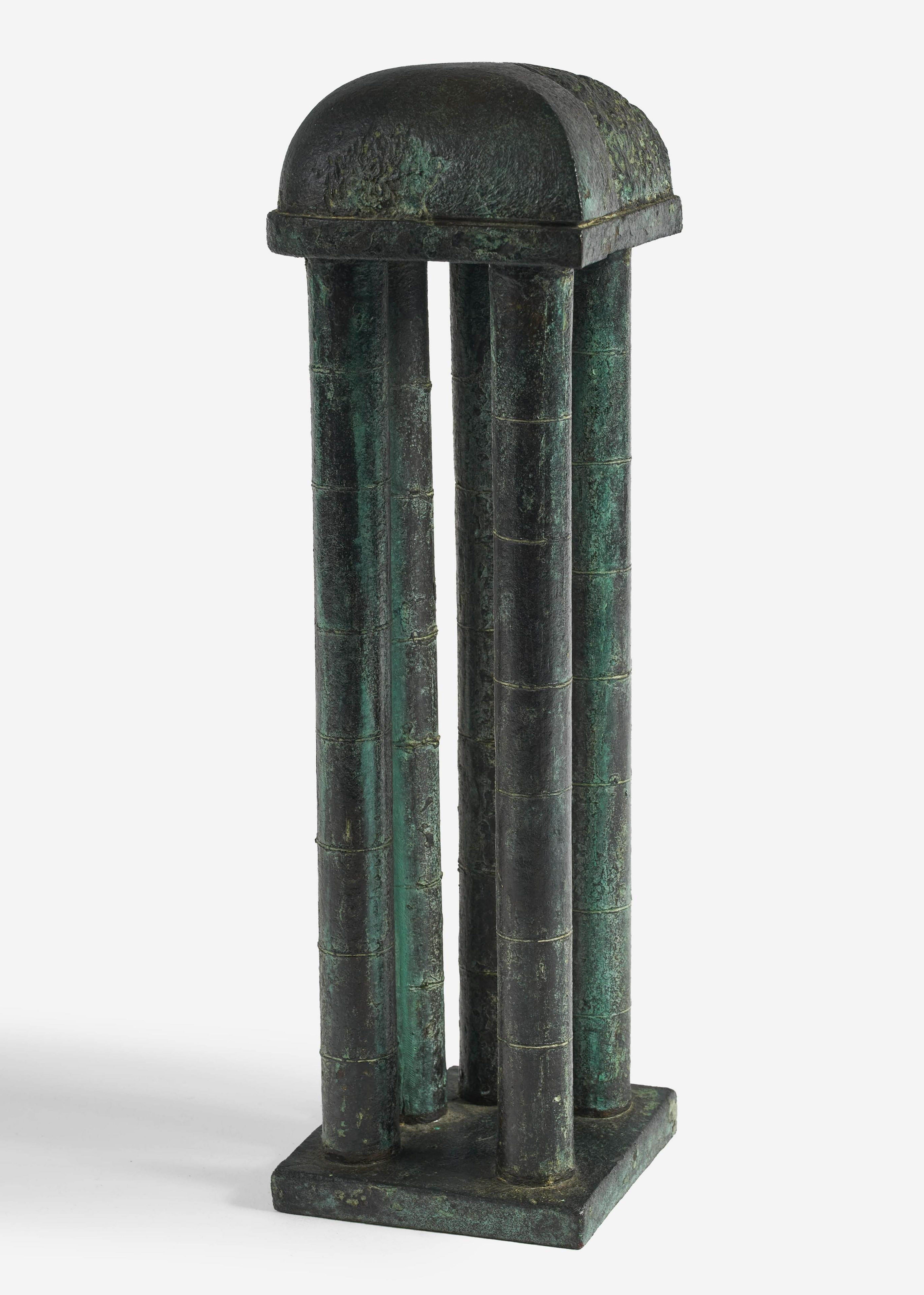 Bronze Architectural Model Sculpture Tempio Bretton Architecture Maquette - Gold Abstract Sculpture by Walter Dusenbery 