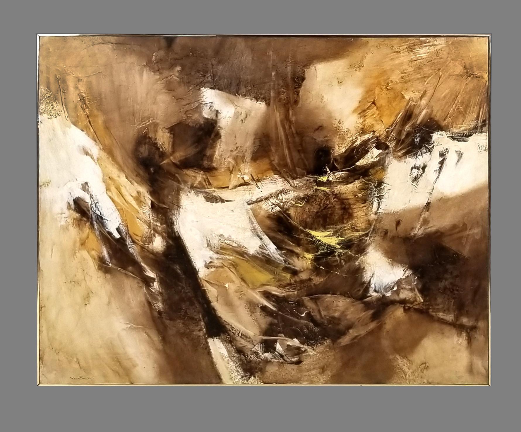 Abstraktes Öl- und Enkaustik-Gemälde auf Karton des Modernisten Walter McCown aus den 1960er Jahren – Painting von Walter Edwin McCown