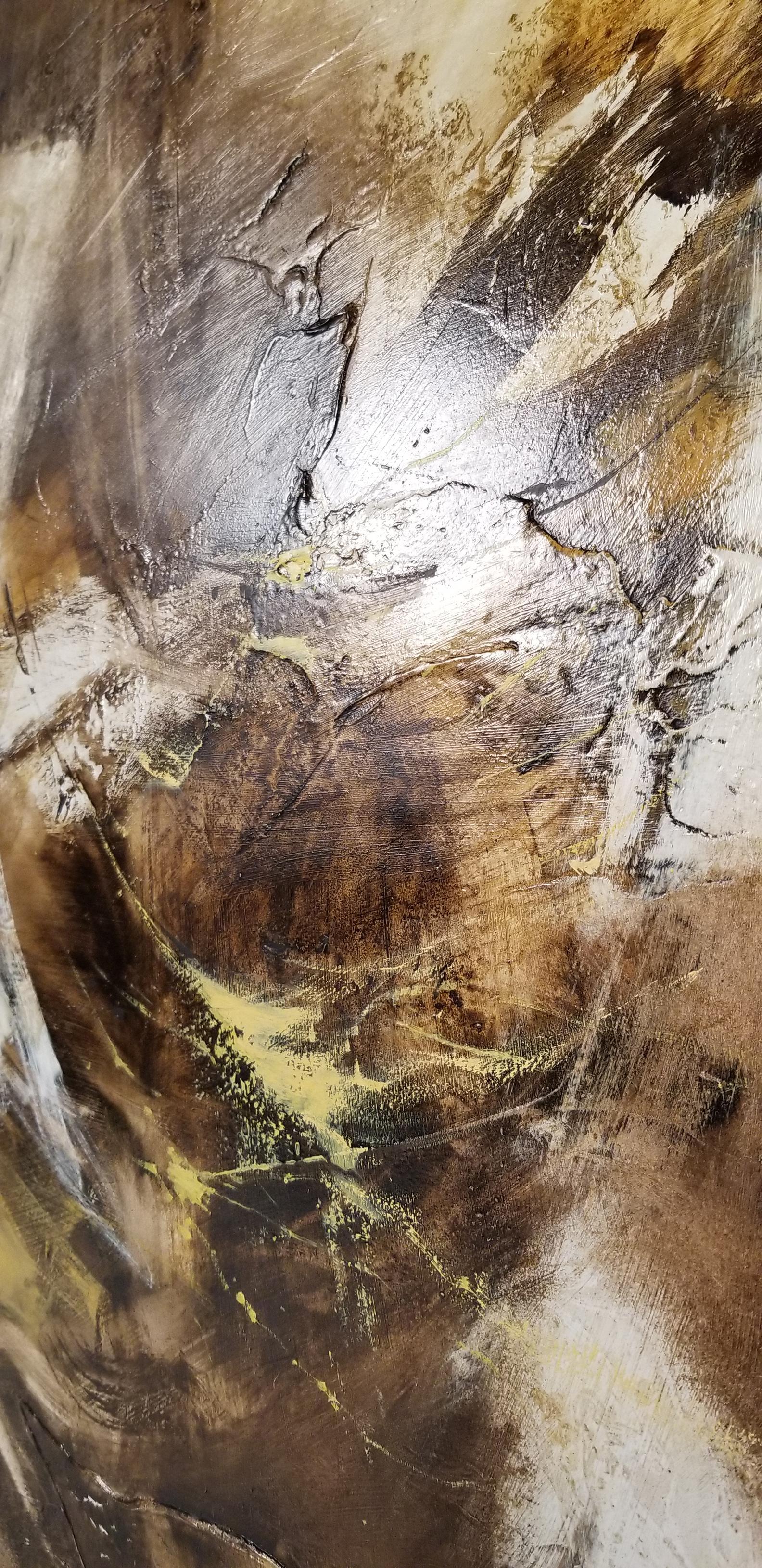 Abstraktes Öl- und Enkaustik-Gemälde auf Karton des Modernisten Walter McCown aus den 1960er Jahren (Braun), Abstract Painting, von Walter Edwin McCown