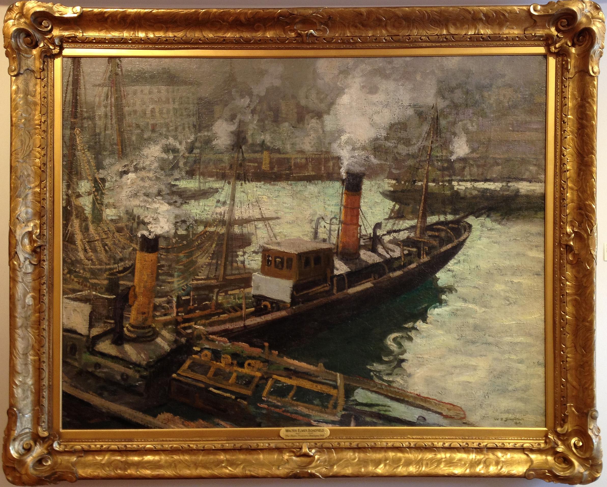 Walter Elmer Schofield Landscape Painting - "The Steam Trawlers, Boulogne"