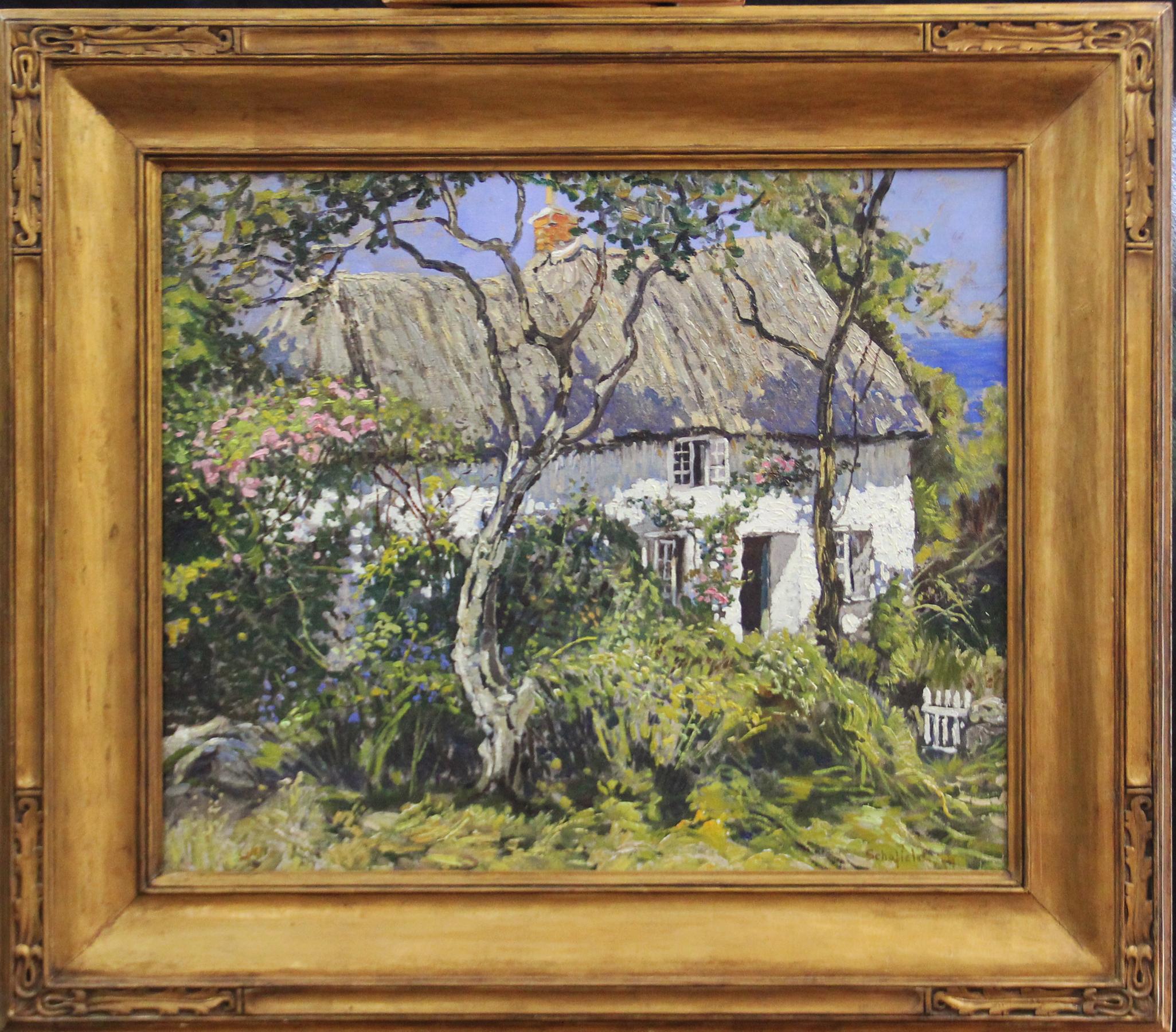 Walter Elmer Schofield Landscape Painting - Walter Schofield, Cornish Cottage, Oil on Canvas, Period Frame