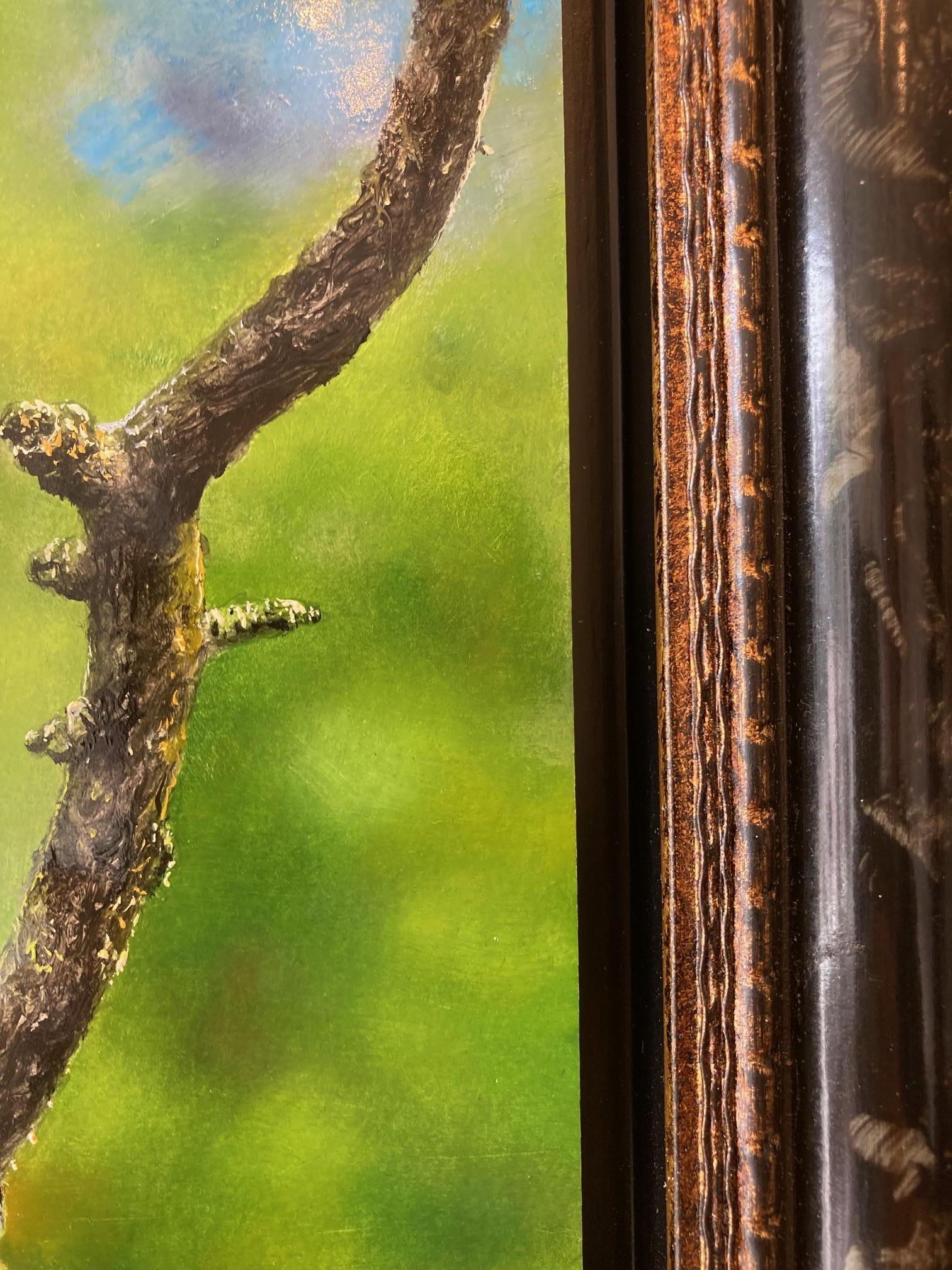 Alerte Buizerd Alert Buzzard Bird of Prey Nature Oil Painting on Panel En Stock en venta 1