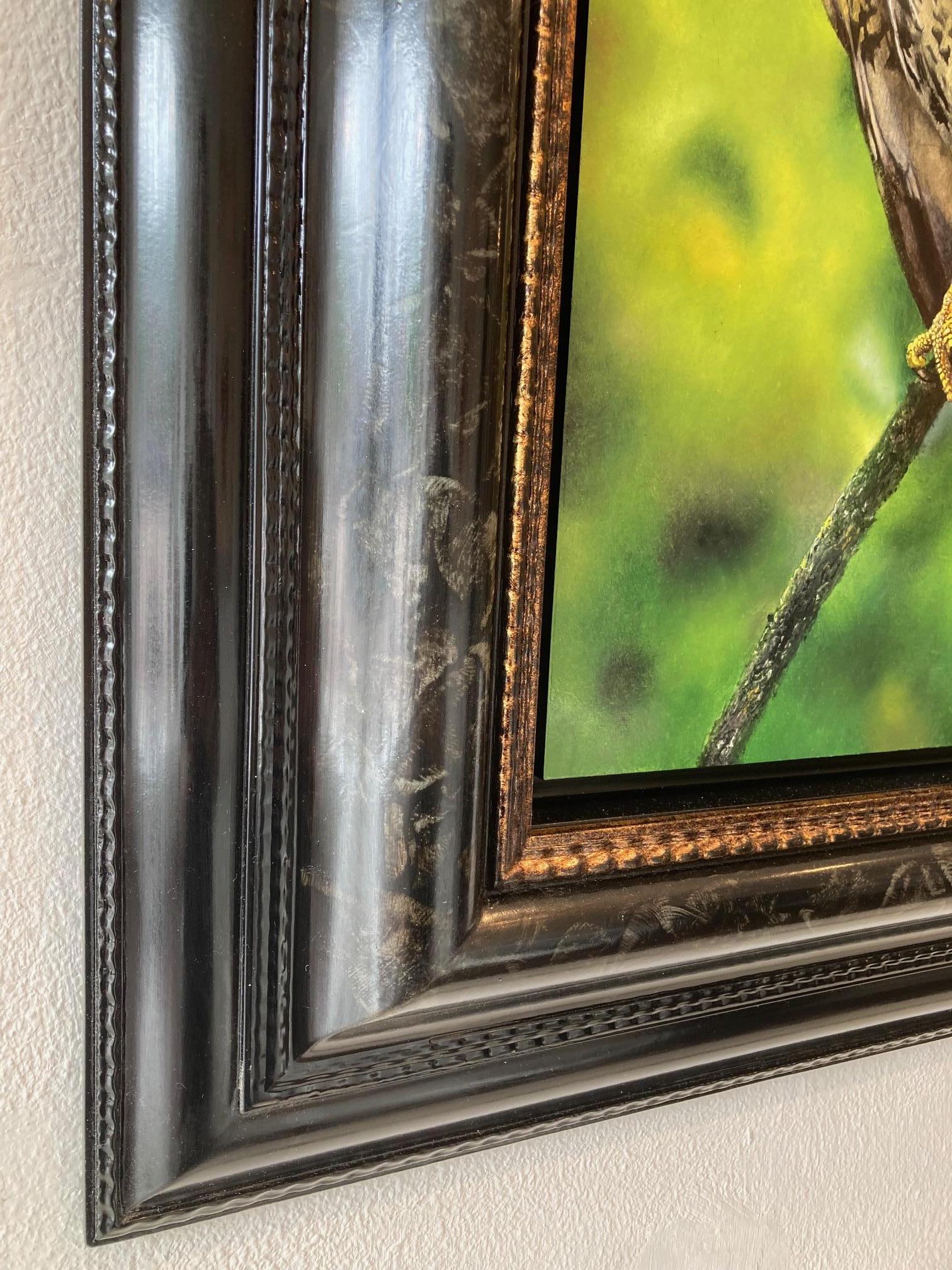 Alerte Buizerd Alert Buzzard Bird of Prey Nature Oil Painting on Panel En Stock en venta 4