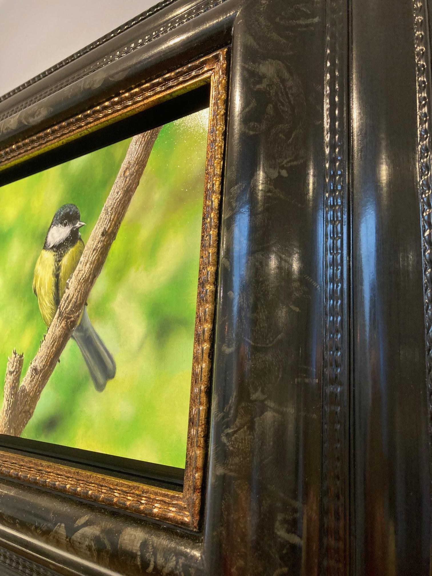 Bescheiden Koolmees Modest Coal Tit Oil Painting on Panel Bird Nature In Stock For Sale 1