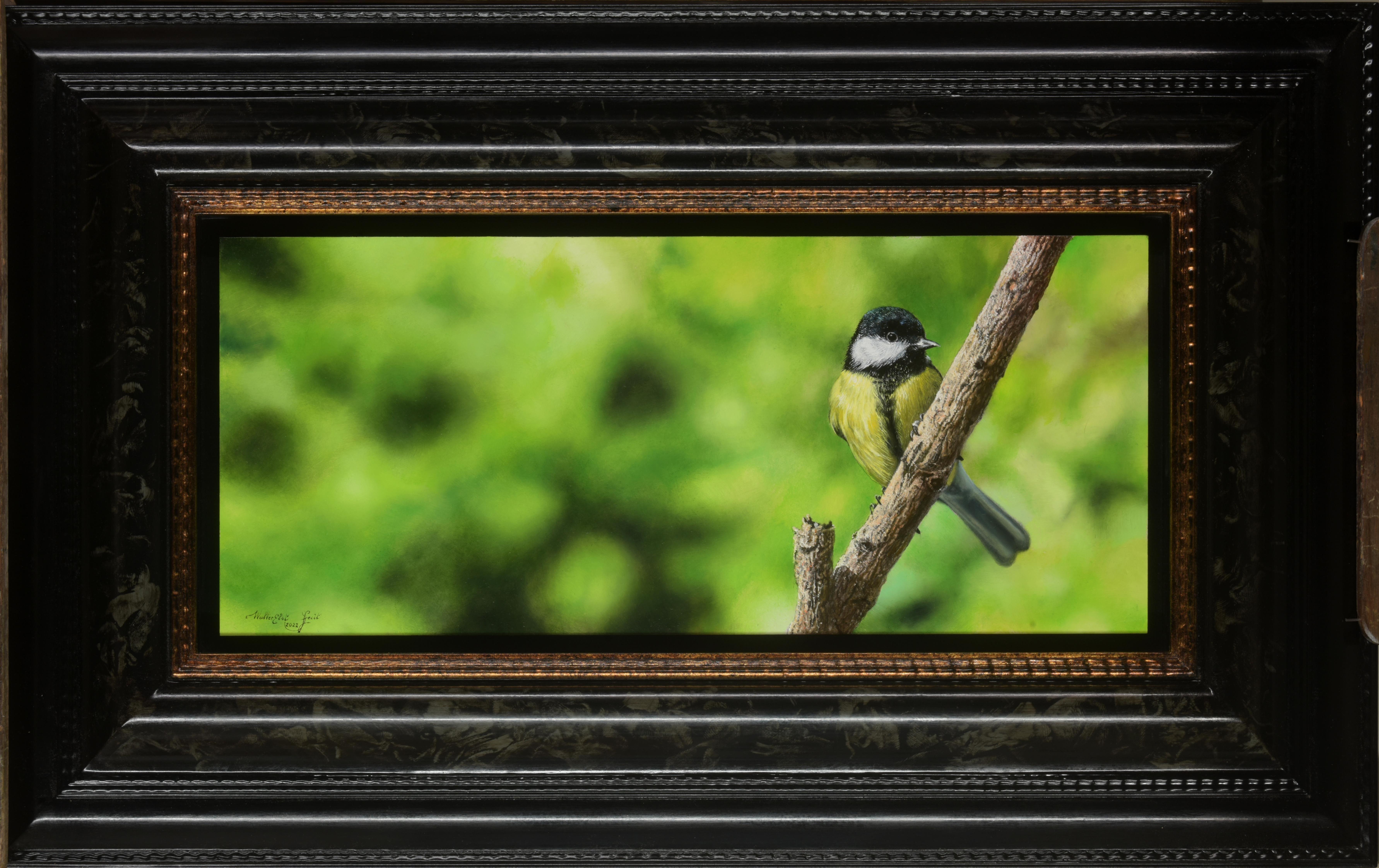Bescheiden Koolmees Modest Coal Tit Oil Painting on Panel Bird Nature In Stock