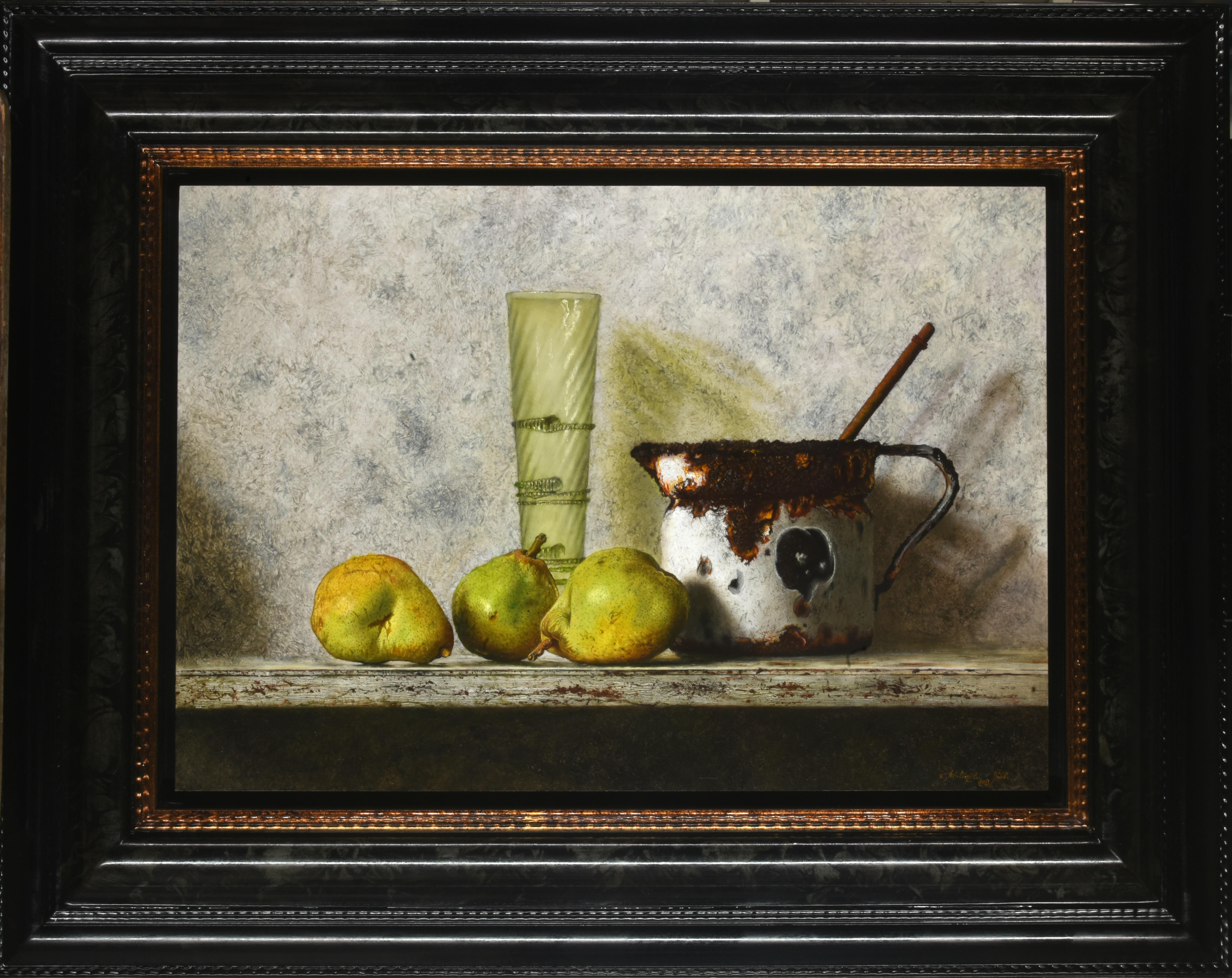 Walter Elst Figurative Painting - Bunker Vondst Find with Comice Peren Pears Oil Painting on Panel In Stock