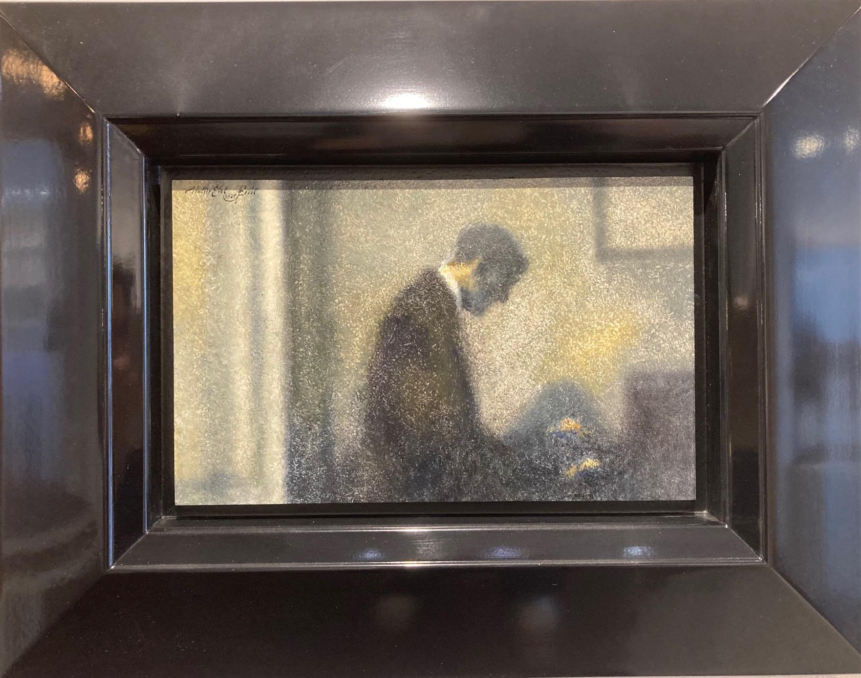 Figurative Painting de Walter Elst - De Pianista Pintura al Óleo sobre Panel Retrato Música Tocando el Piano En Stock