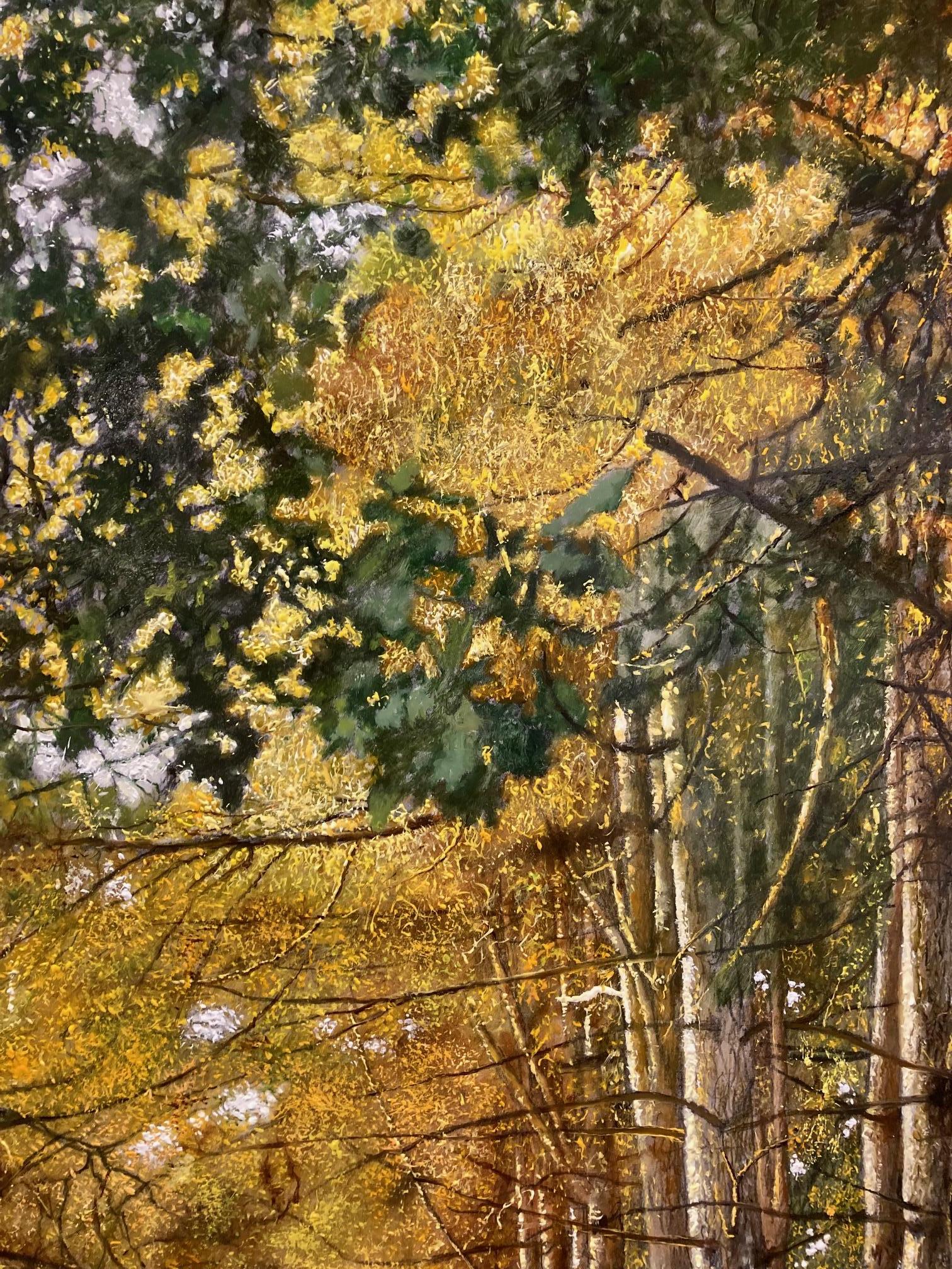 Dennenbosdreef Pineta Pittura ad olio su pannello Nature Wood Tree In magazzino - Landscape Painting Nero di Walter Elst